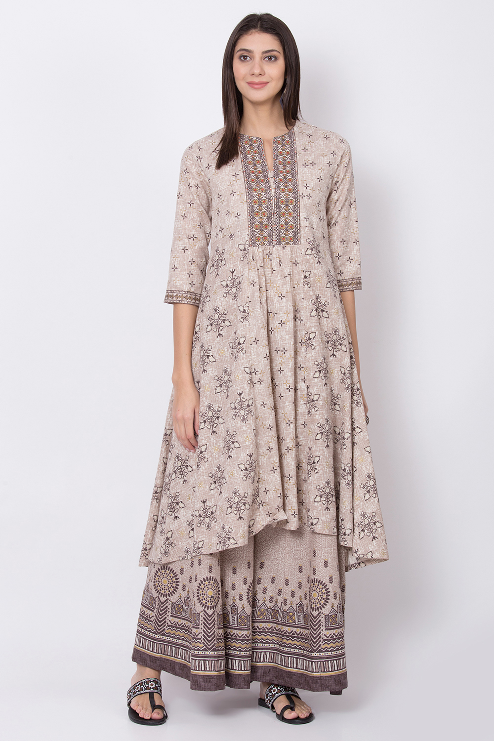 Marine Blue Cotton Blend A-Line Printed Kurta image number 3
