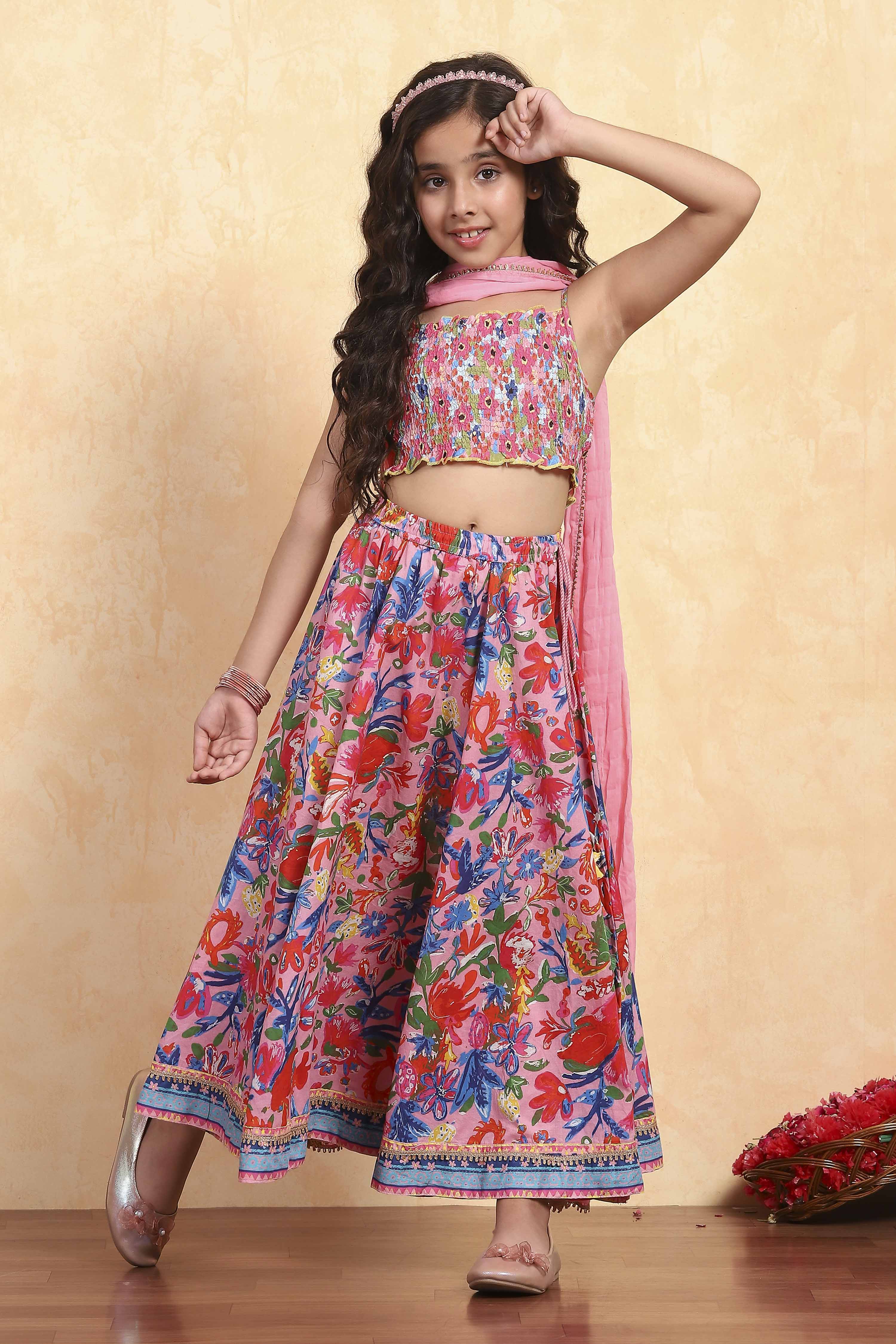 Pink Viscose Short Top Lehenga Set image number 6