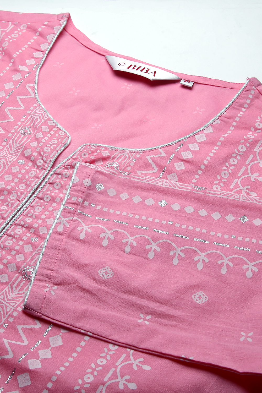 Pink Cotton Straight Printed Kurta image number 1