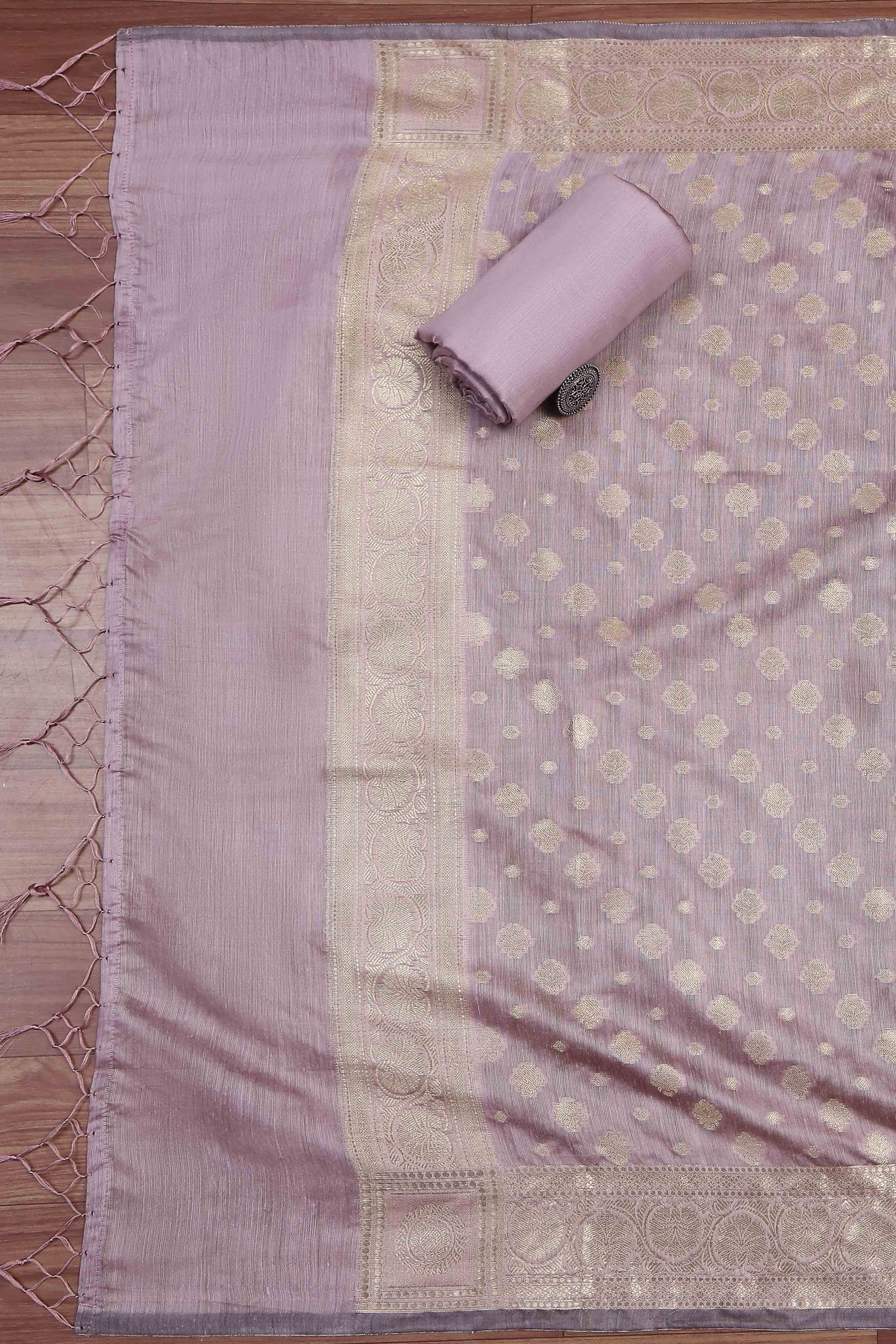 Dusty Mauve Banarasi Chanderi Banarasi Print Unstitched Suit Set image number 3