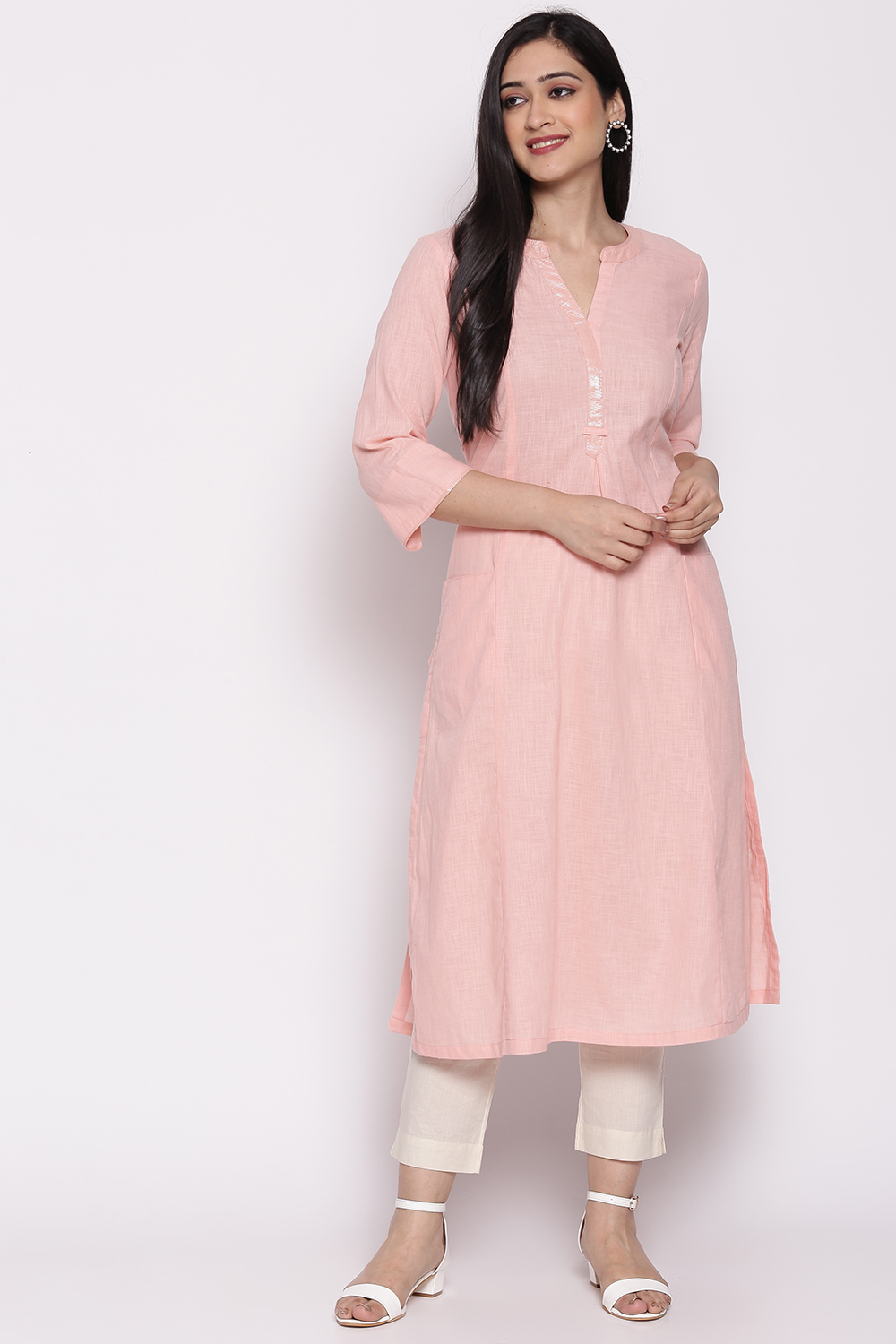 Blue Cotton Solid Kurti image number 0
