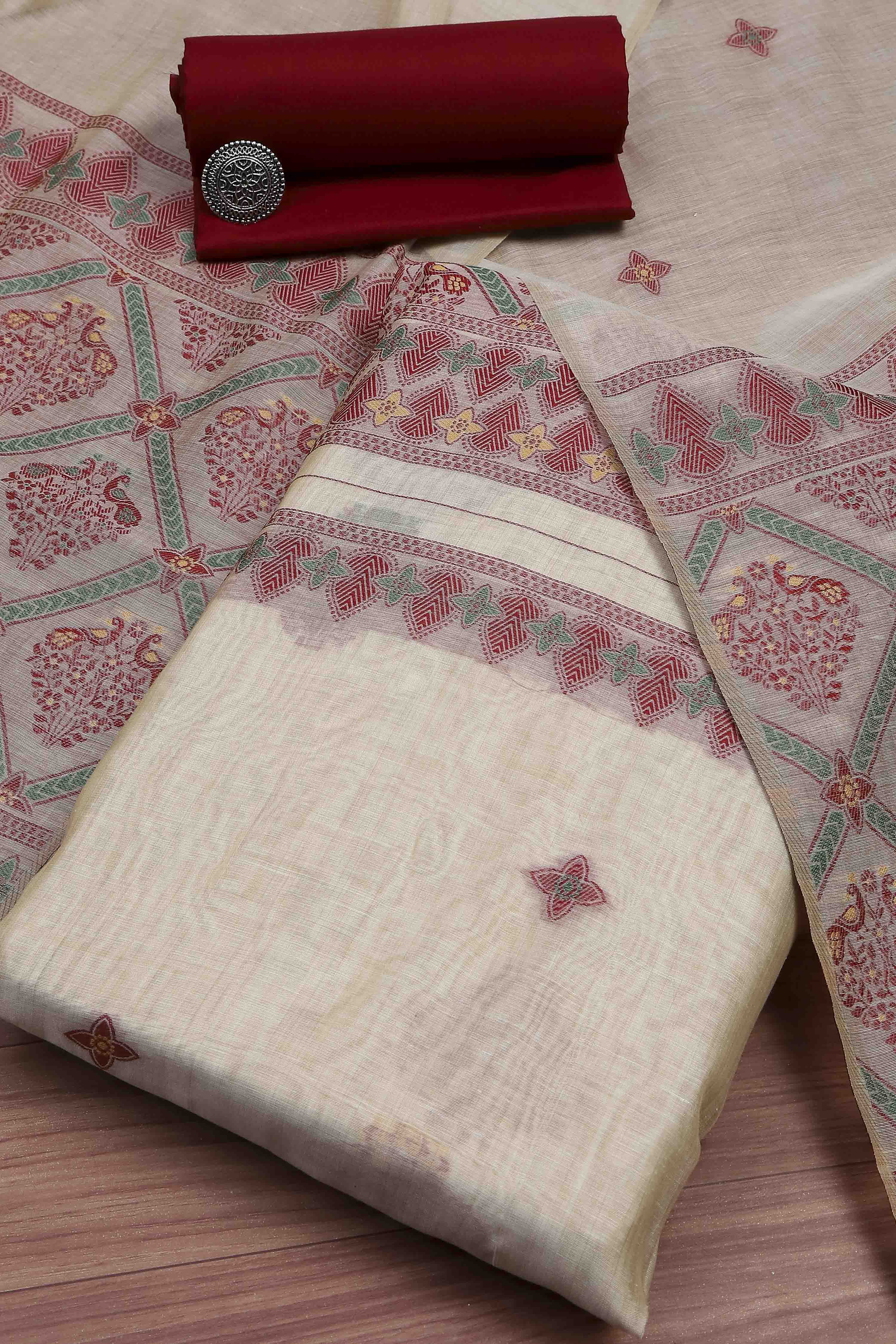 Rani Cotton Jamdani Unstitched Suit Set image number 0