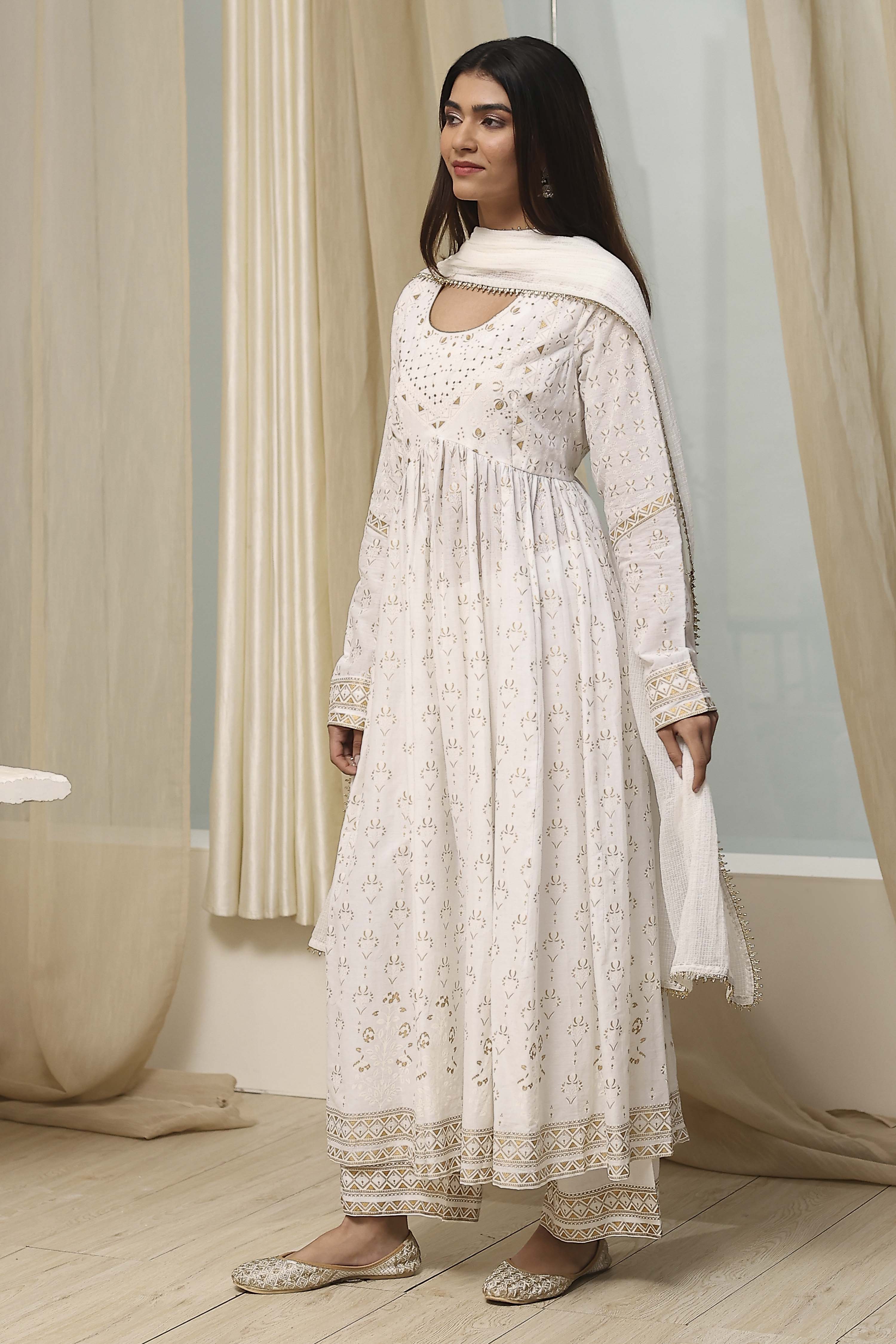 Onion Pink Cotton Printed Anarkali Suit Set image number 3