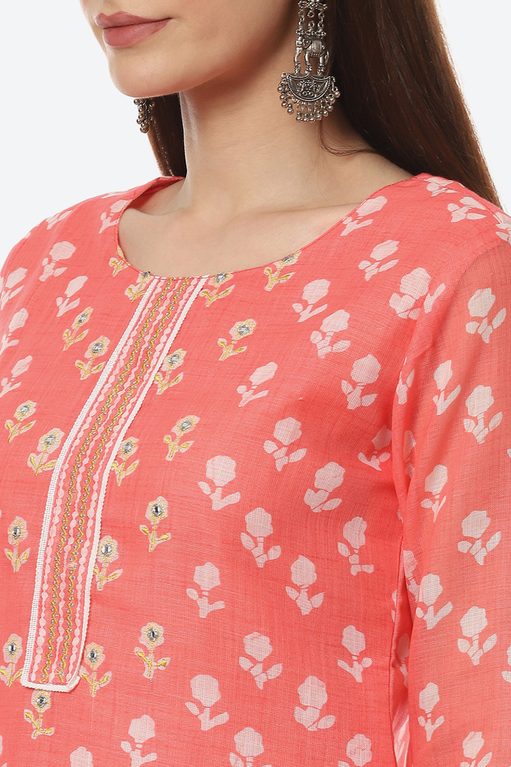 Peach Linen Unstitched Suit Set image number 1