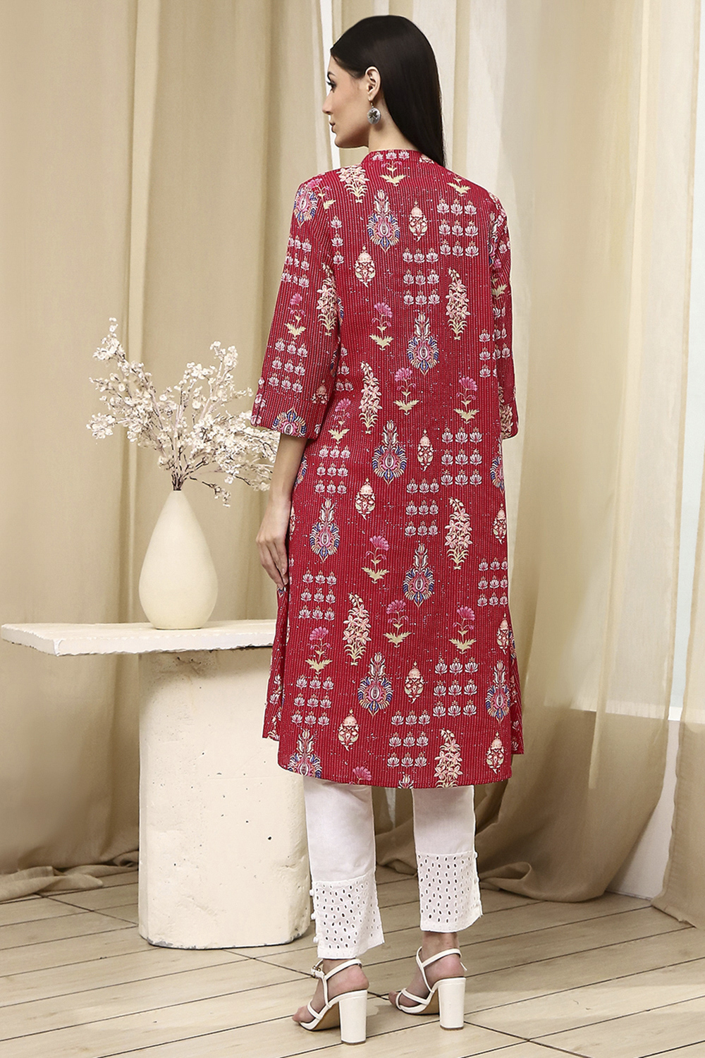Black Cotton Printed A-Line Kurta image number 3