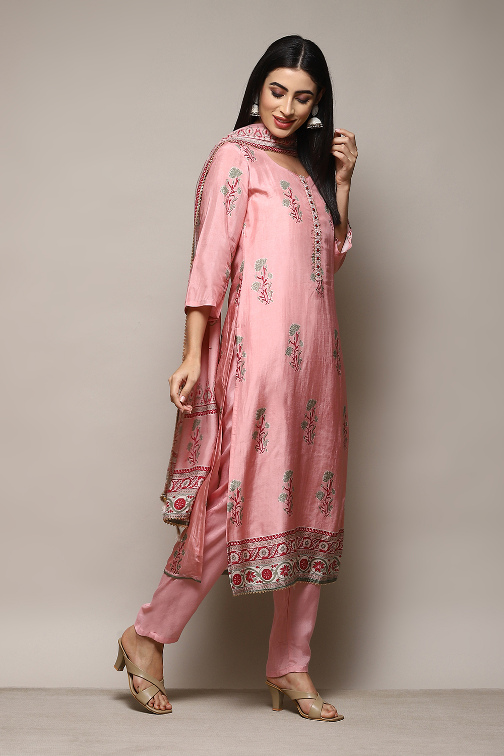 Pink Modal Digital Print Unstitched Suit Set image number 7