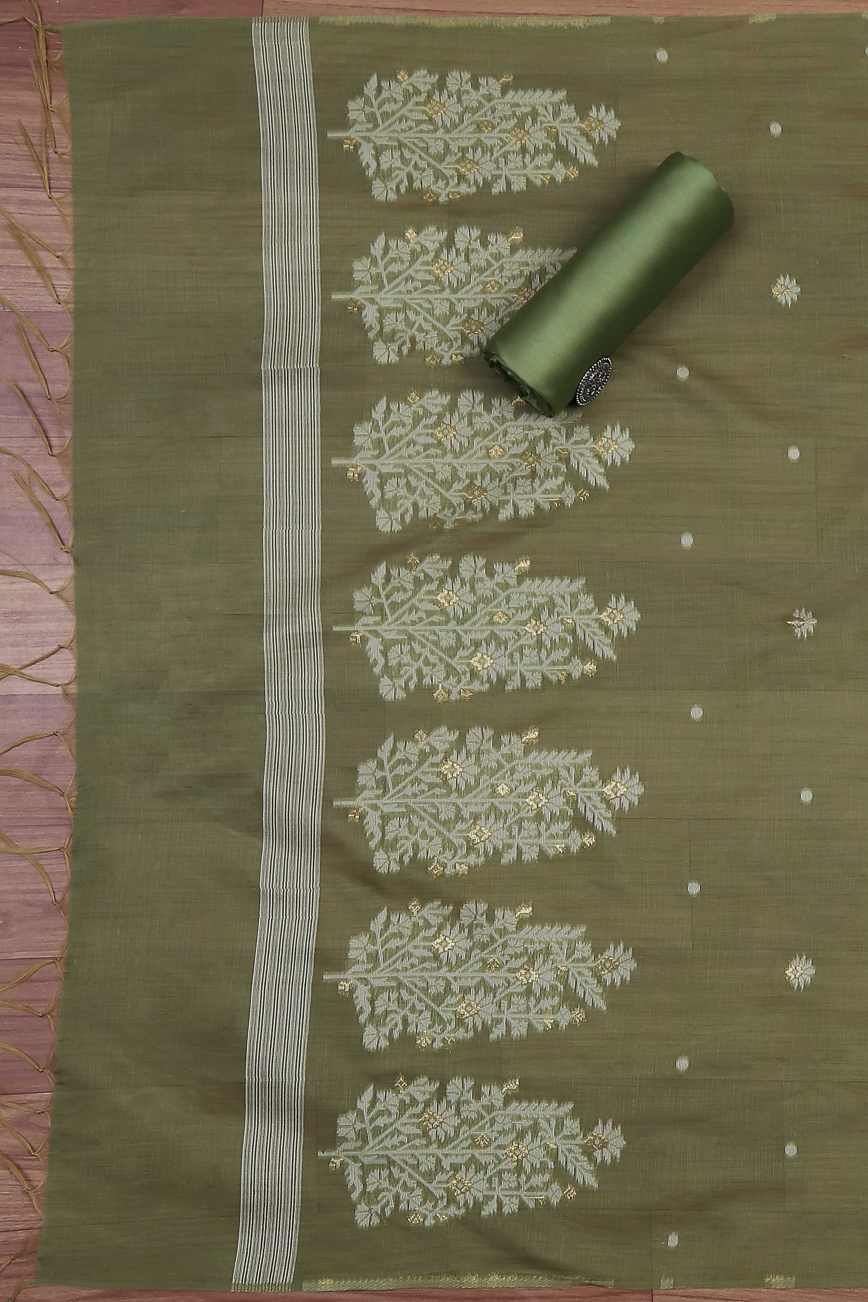 Pink Cotton Jamdani Unstitched Suit Set image number 3