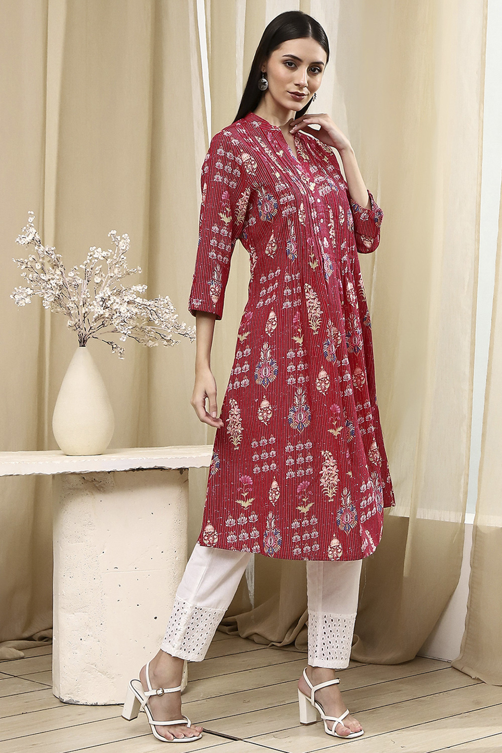 Black Cotton Printed A-Line Kurta image number 4