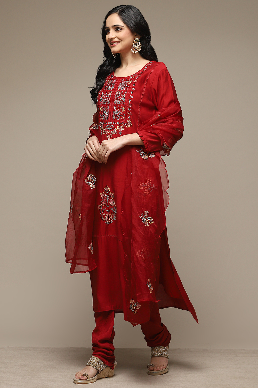 Mustard Art Silk Unstitched Suit Set image number 5