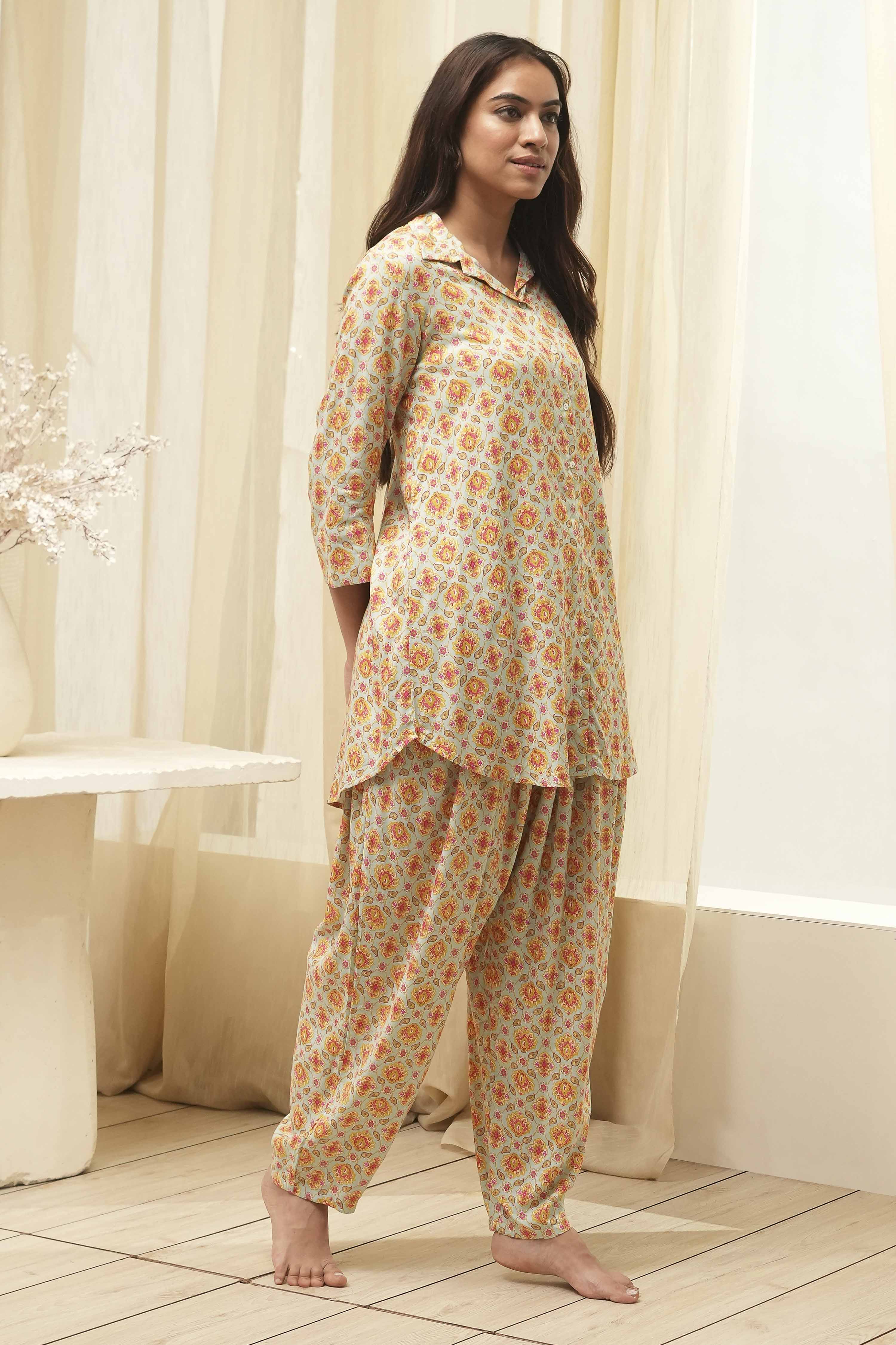 Powder Blue Rayon Printed 2 Piece Sleepwear Set image number 7