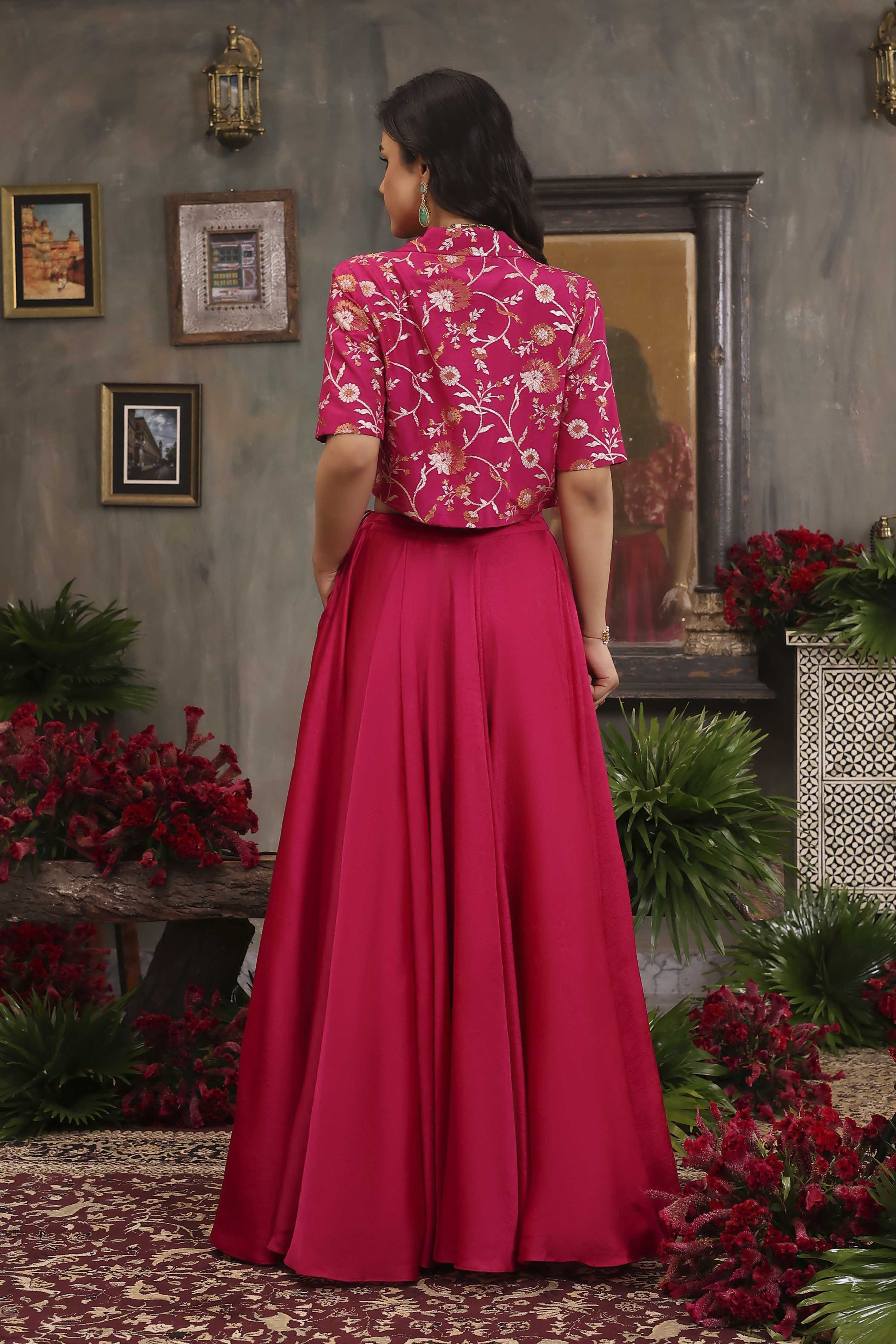 Fuschia Viscose Rayon Straight Skirt Set image number 4