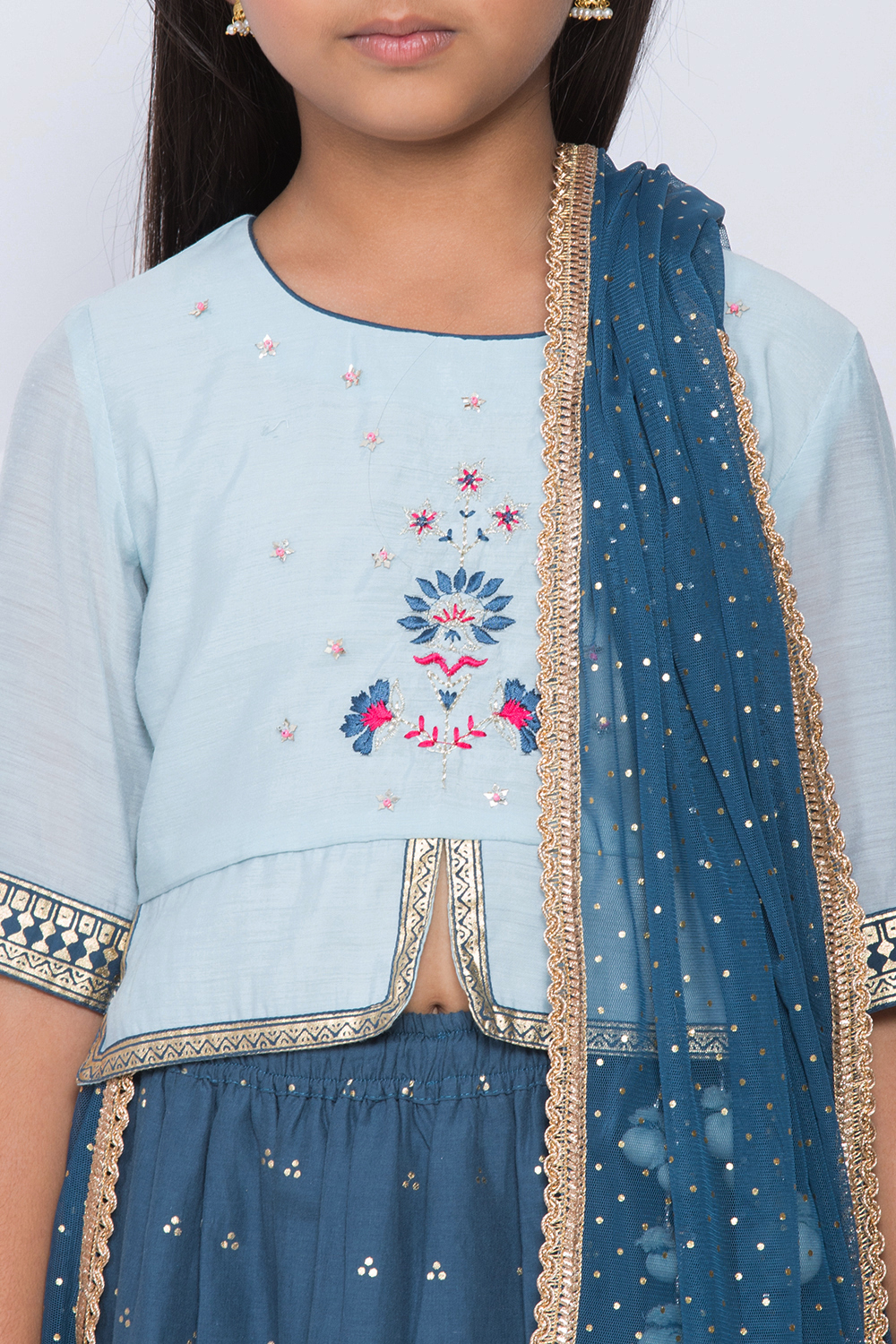 Blue Poly Cotton Lehenga Set image number 1