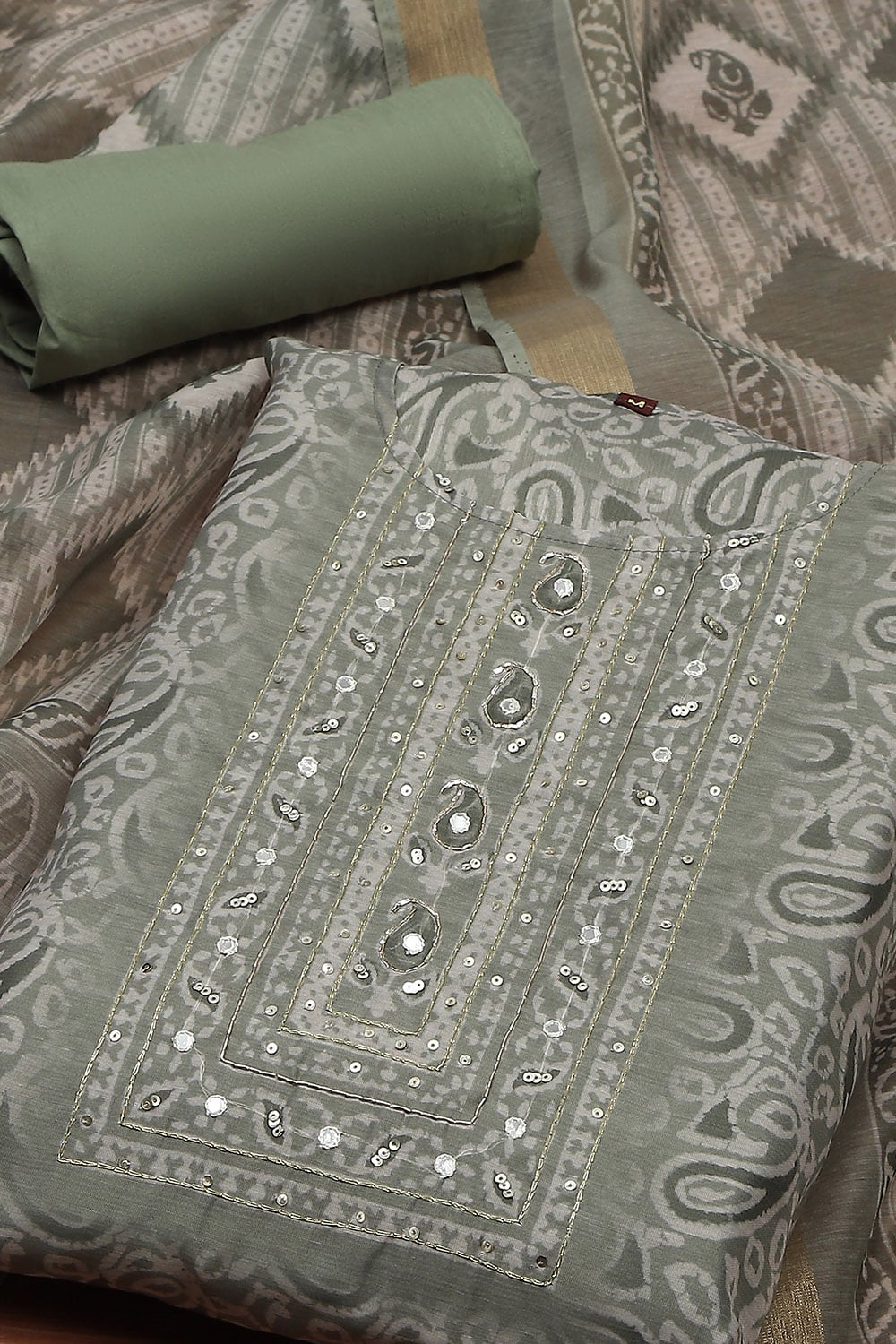 Yellow Chanderi Digital Print Unstitched Suit Set image number 1