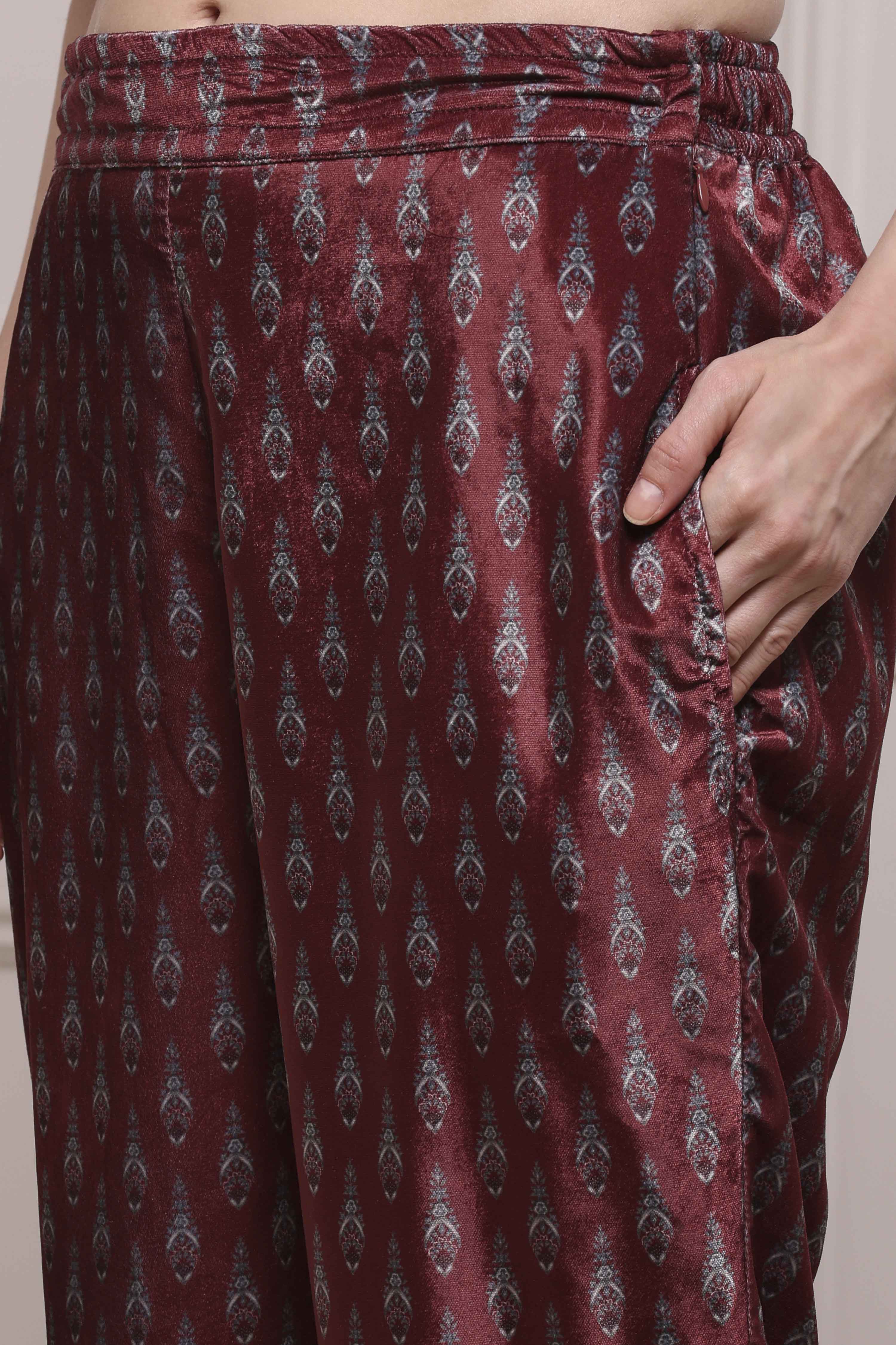 Rust Polyester Straight Printed Suit Set image number 2