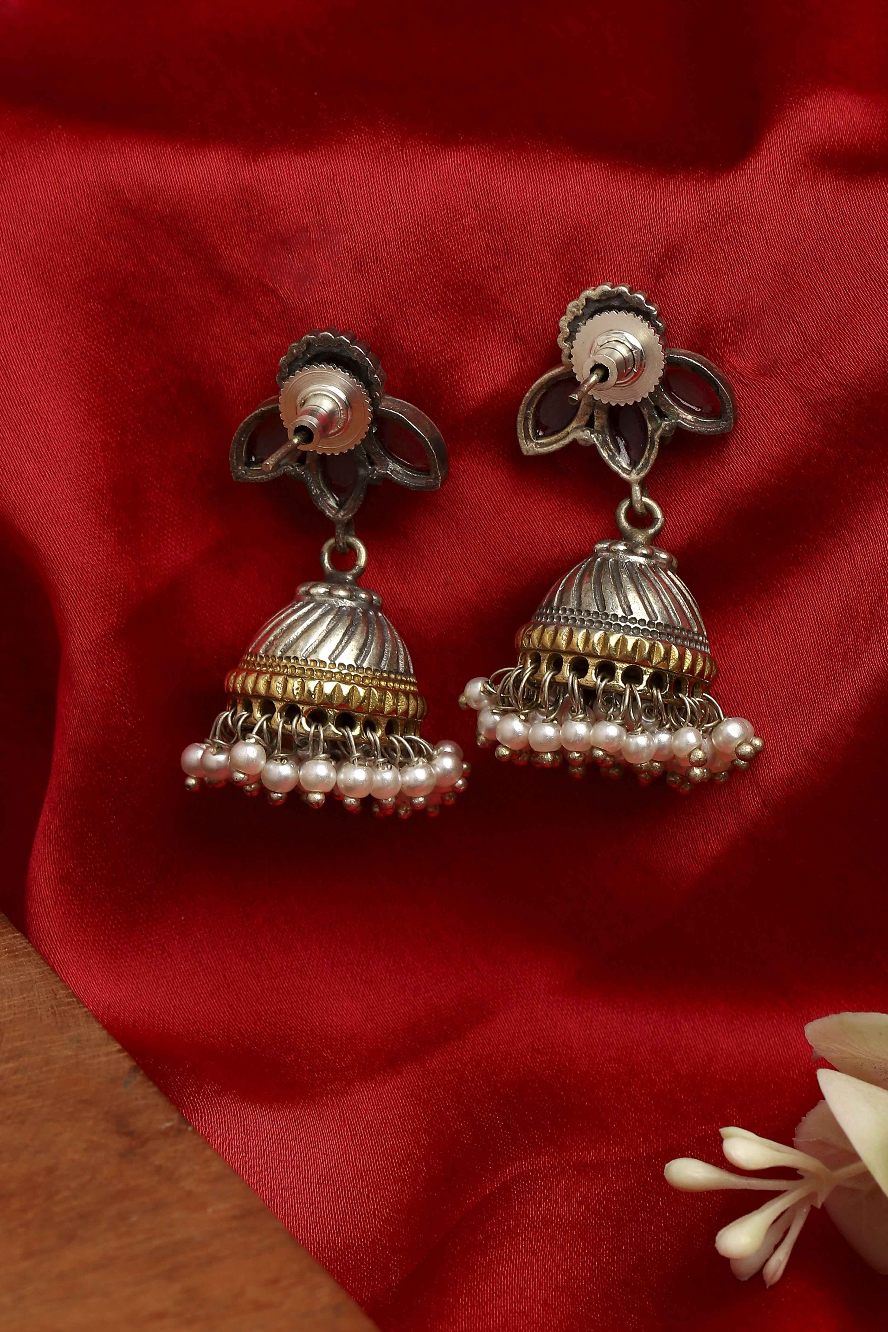 Dark Pink Stone Earrings image number 2