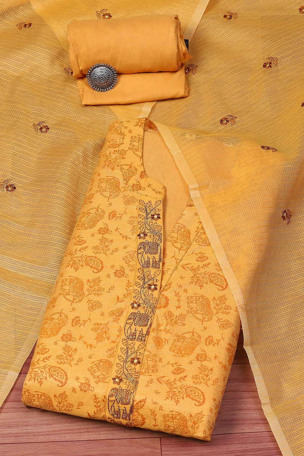 Pink Cotton Blend Unstitched Suit set image number 0
