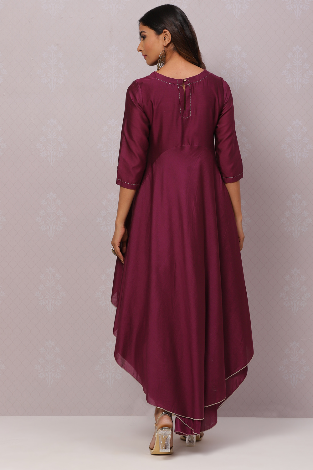 Teal Flared Cotton Silk Fusion Wear 2 Piece Set image number 6