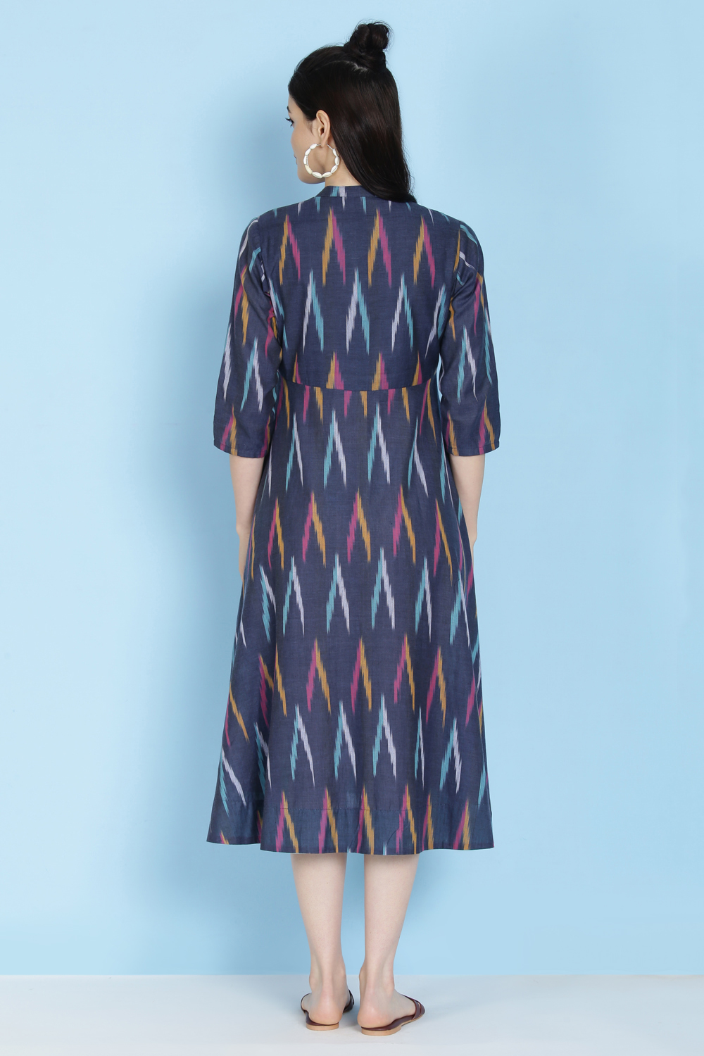 Blue Cotton Fusion Wear Dress image number 4
