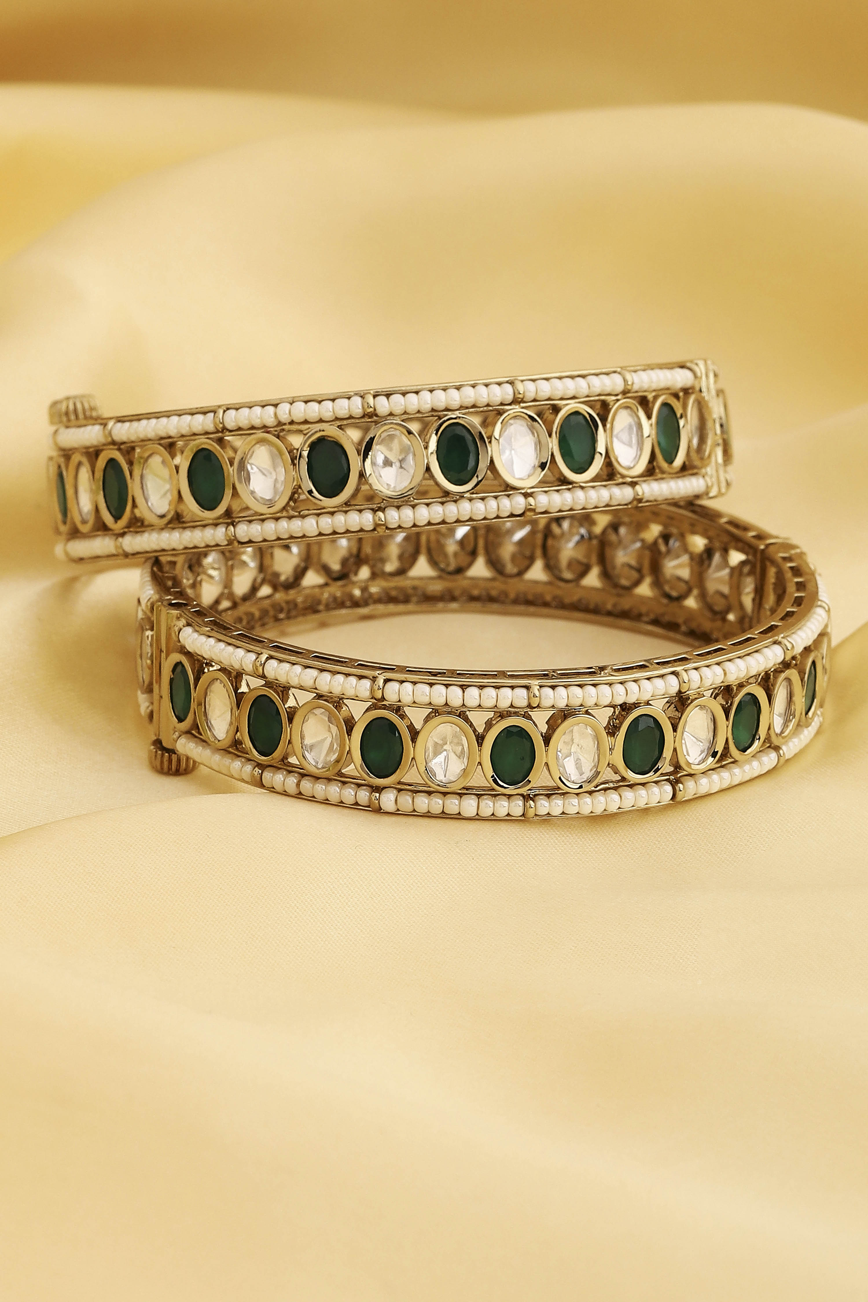 Green Gold Plated Brass Studded Bangles image number 0