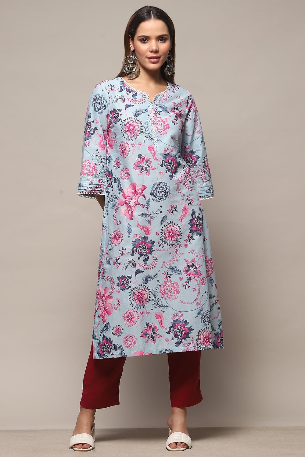 Yellow Cotton Floral Printed Straight Kurta image number 5