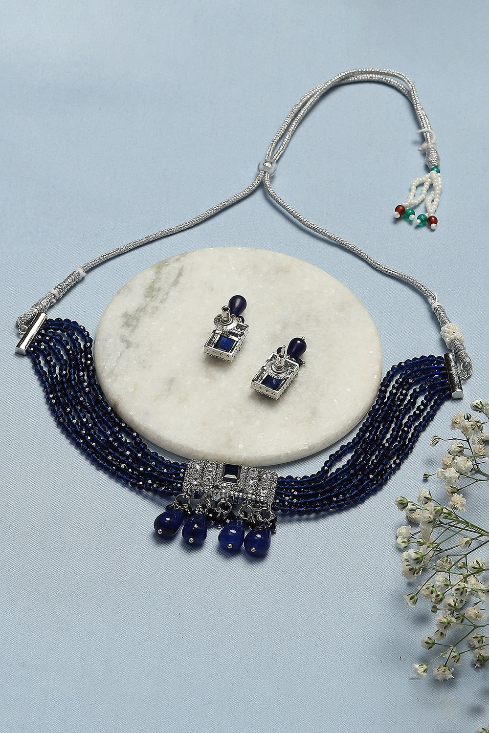Navy Blue Brass Necklace Set image number 2