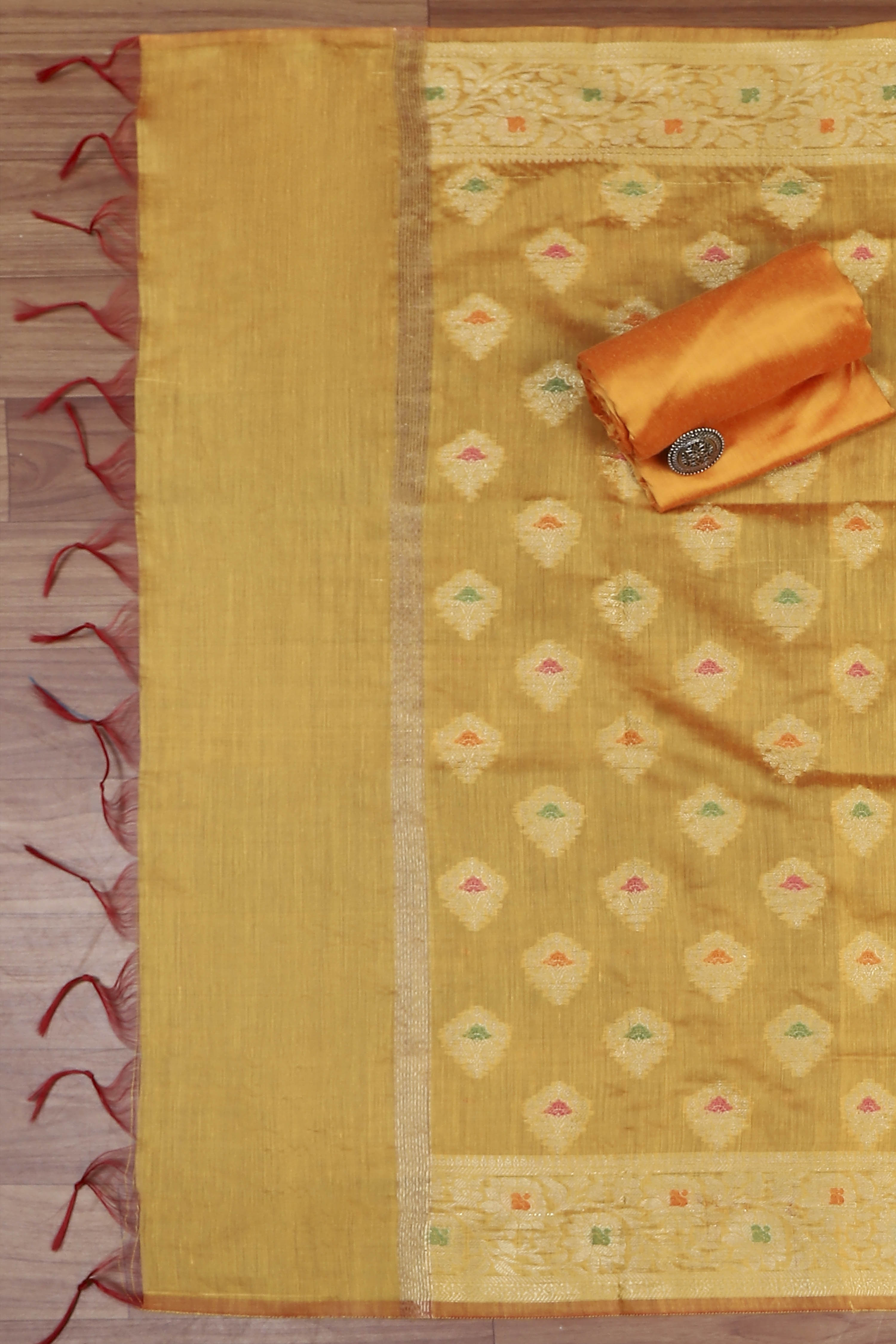 Hot Pink Poly Cotton Banarasi Unstitched Suit Set image number 3