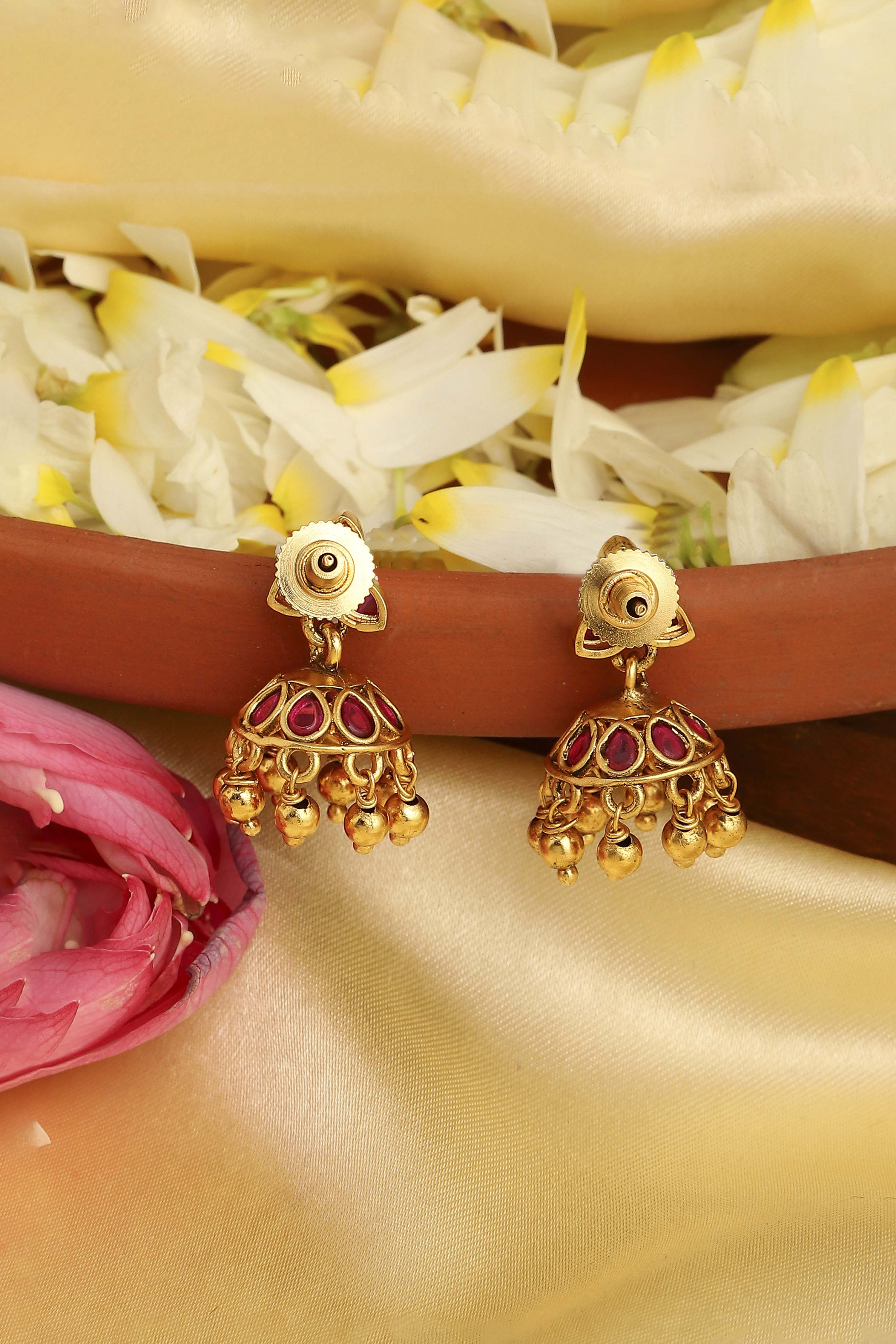 Dark Pink Brass Jhumka image number 2