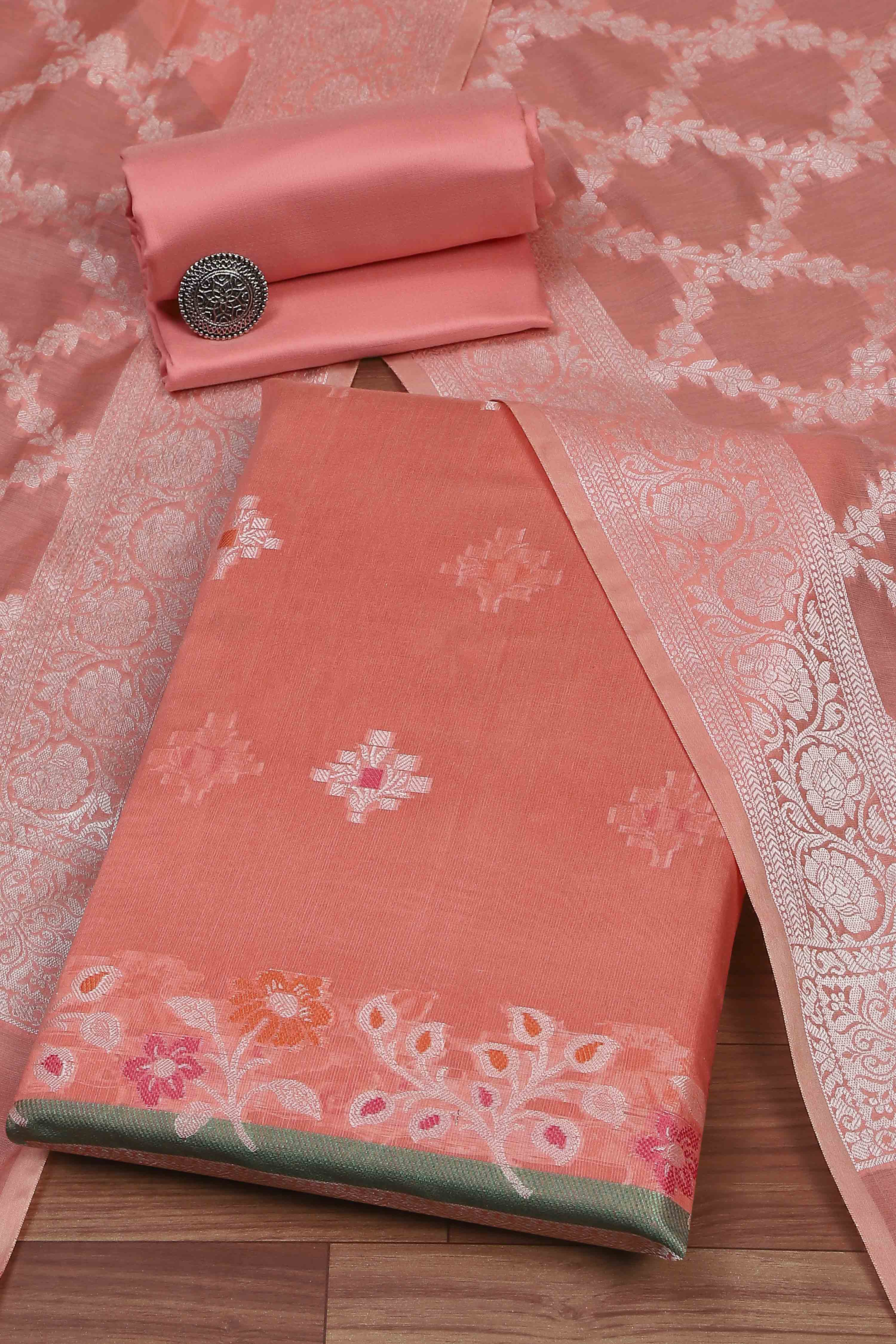 Pastel Cotton Printed Embroidered Unstitched Suit Set image number 0