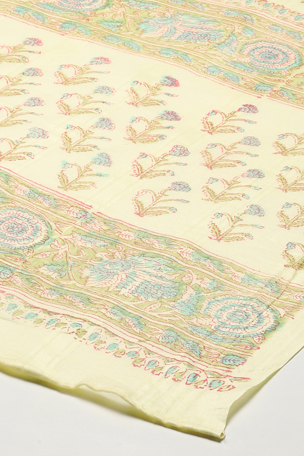 Green Cotton Hand Block Print Unstitched Suit Set image number 4
