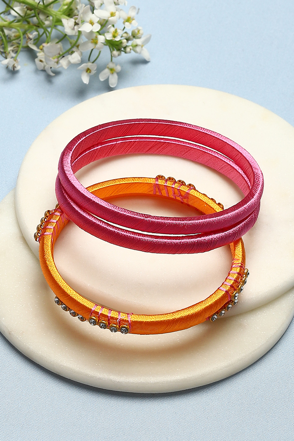 Pink & Orange Plastic & Thread Bangles image number 0