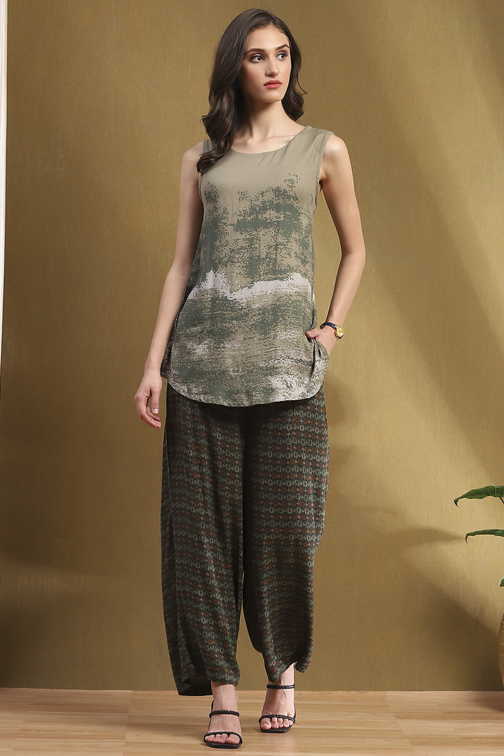 Sage Green Hand-Block Printed Straight Co-ord Set image number 8