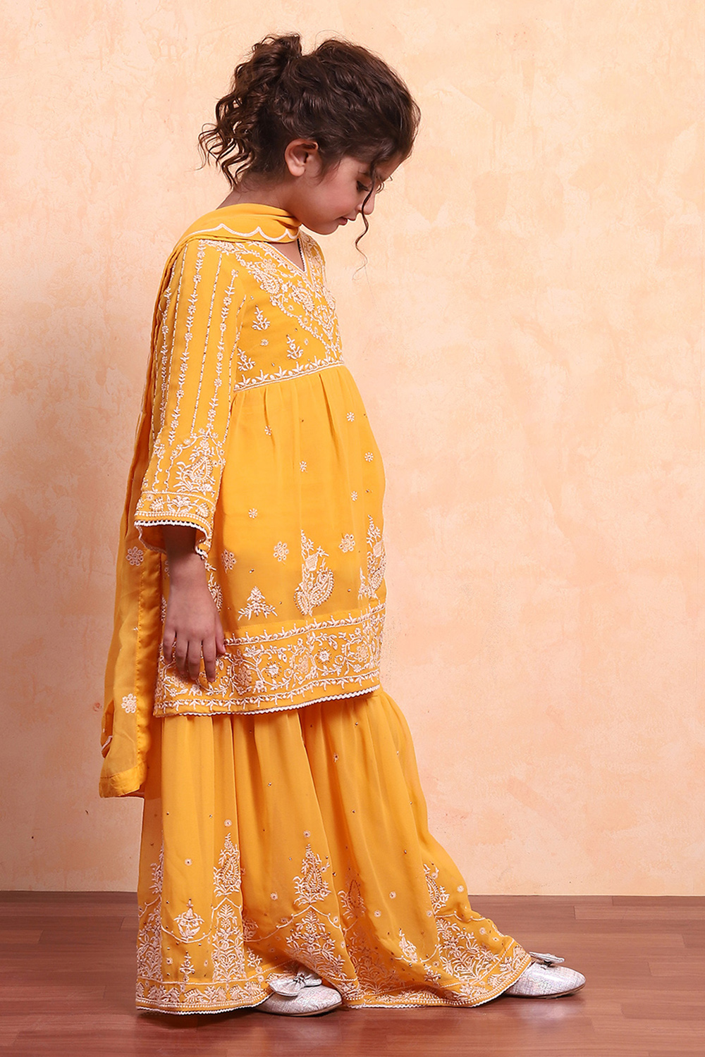 Yellow Polyester Blend Flared Suit Set image number 5