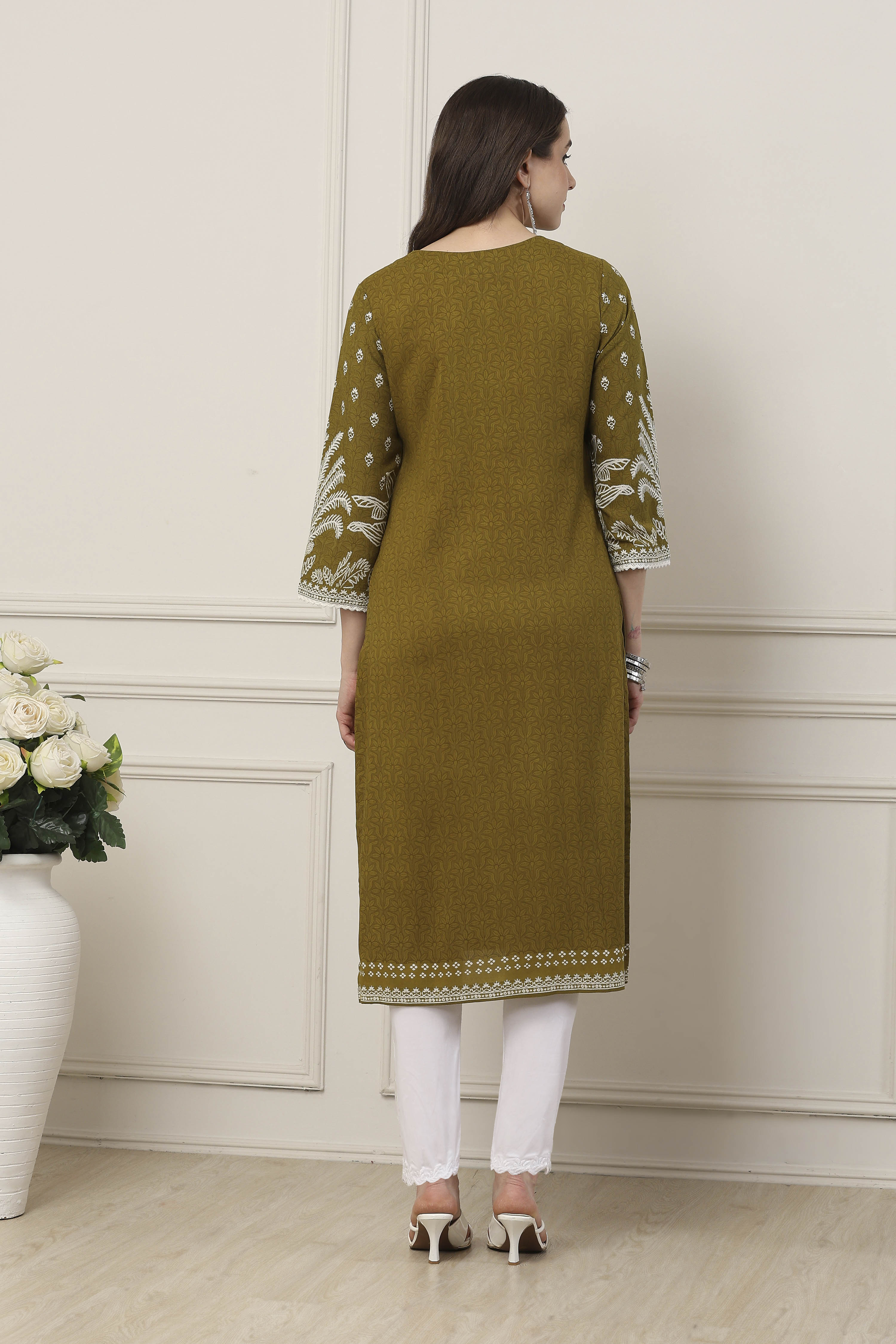 Blue Viscose Rayon Floral Printed Straight Kurta image number 3
