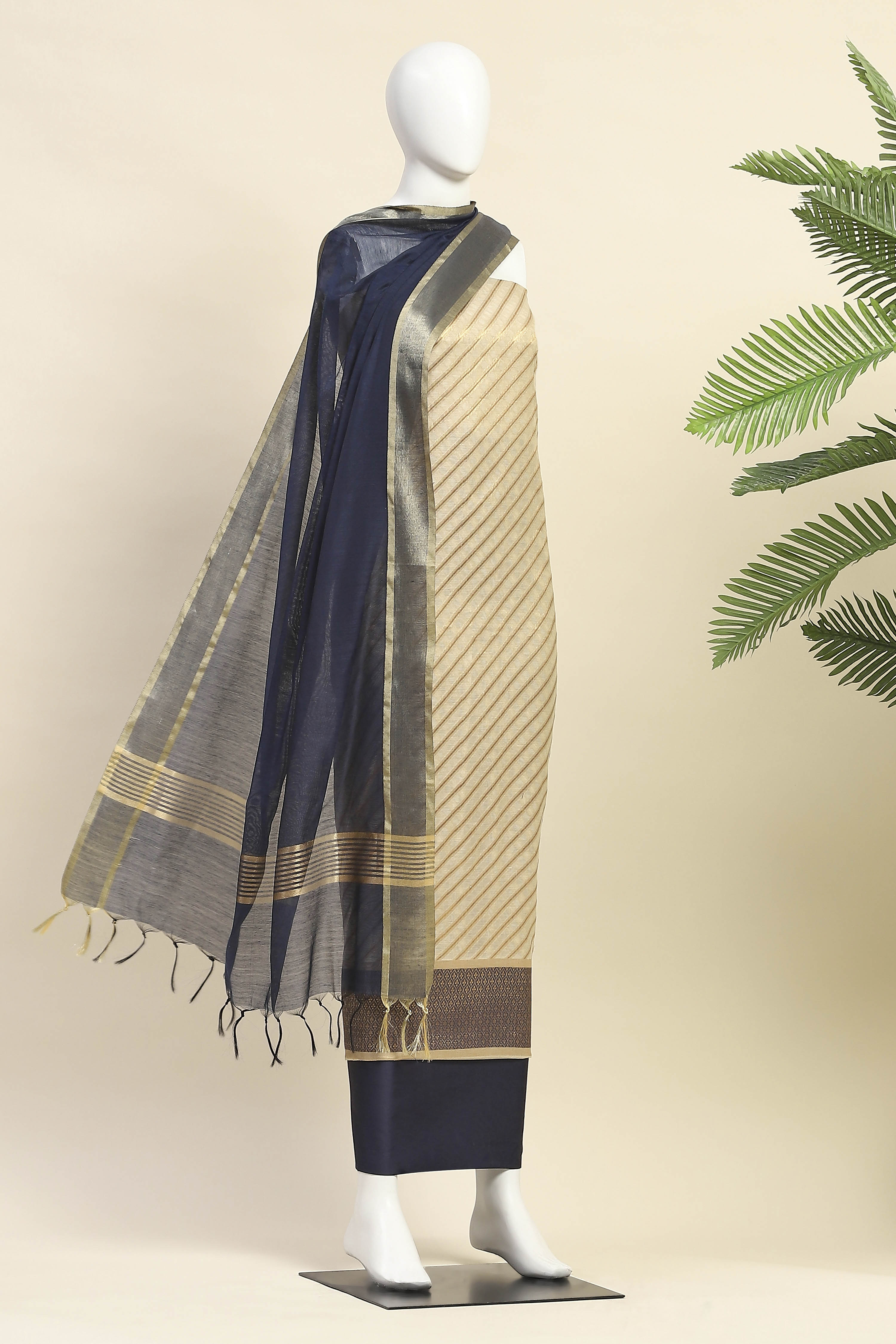 Rust Poly Silk Banarasi Unstitched Suit Set image number 4