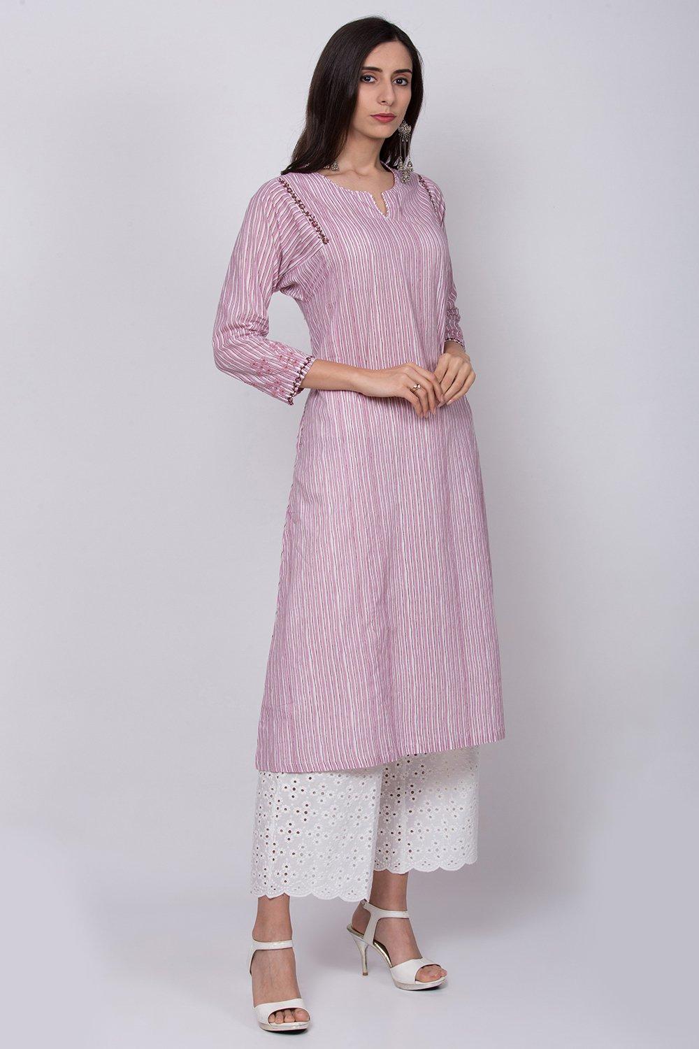 Pink Cotton A-Line Kurta Palazzo Suit Set image number 3