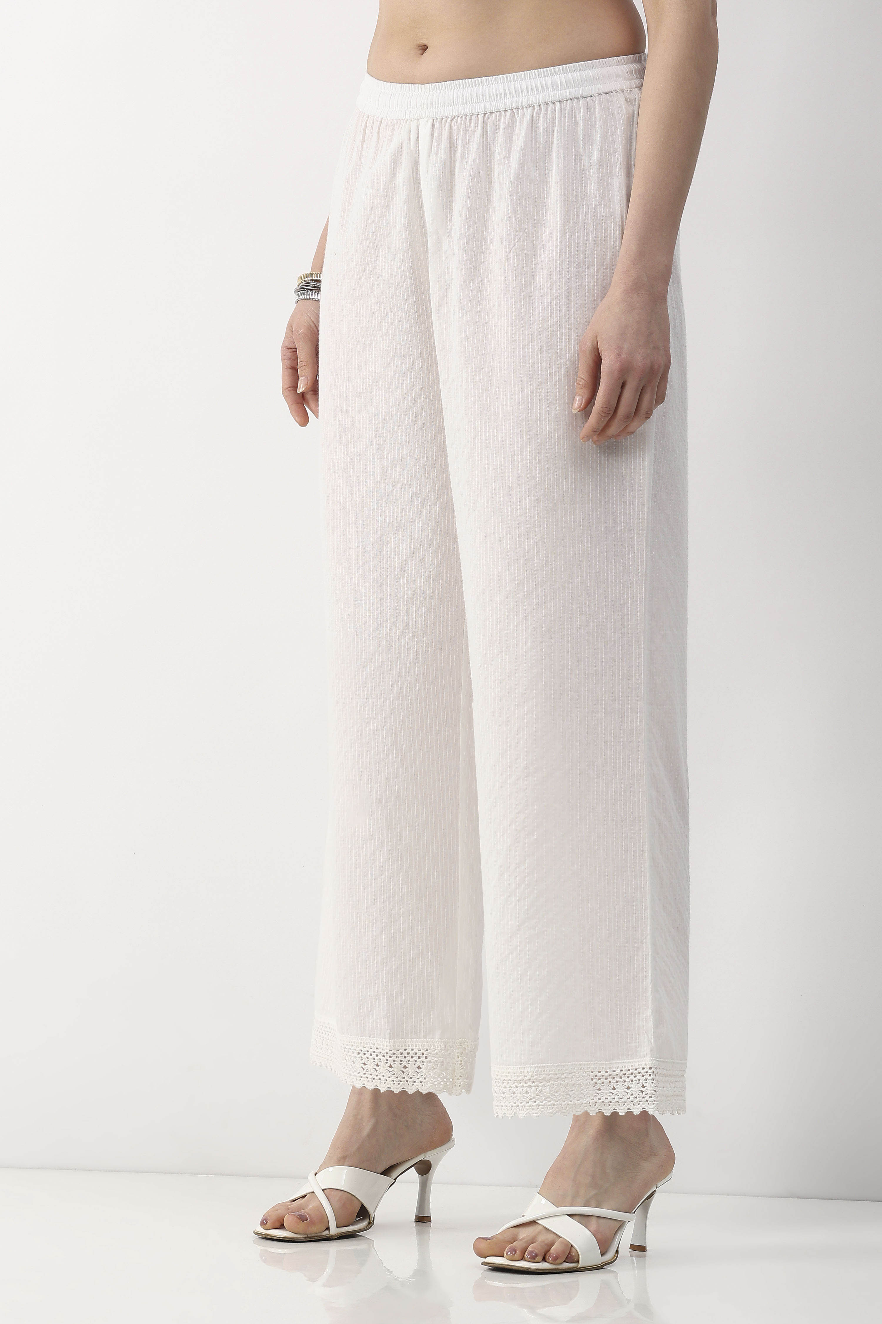 Beige Cotton Straight Palazzos image number 2