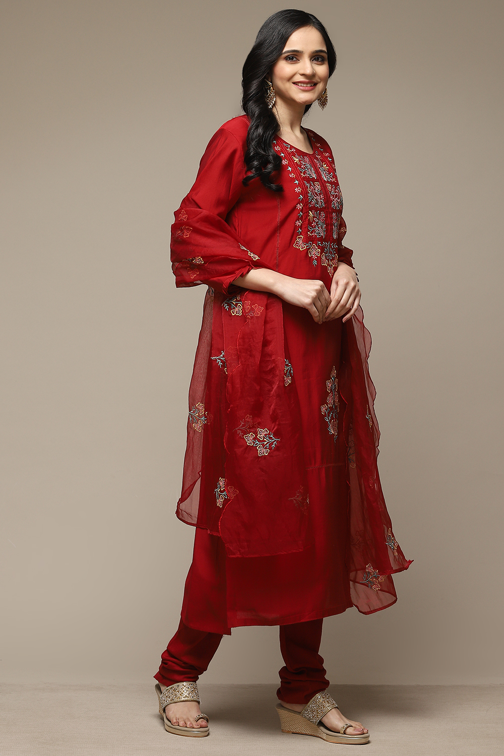 Mustard Art Silk Unstitched Suit Set image number 6