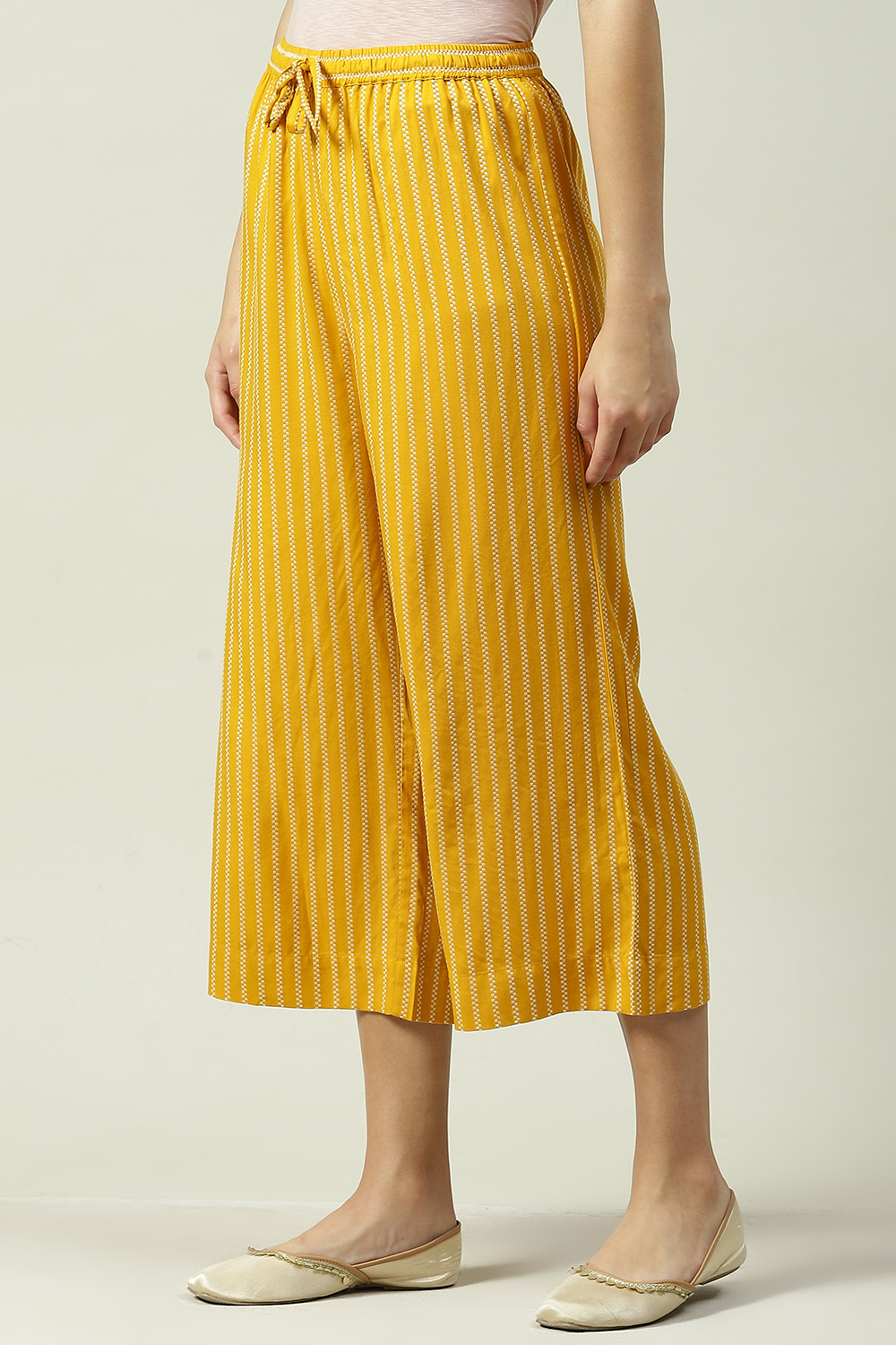 Mustard Cotton Straight Palazzo image number 2