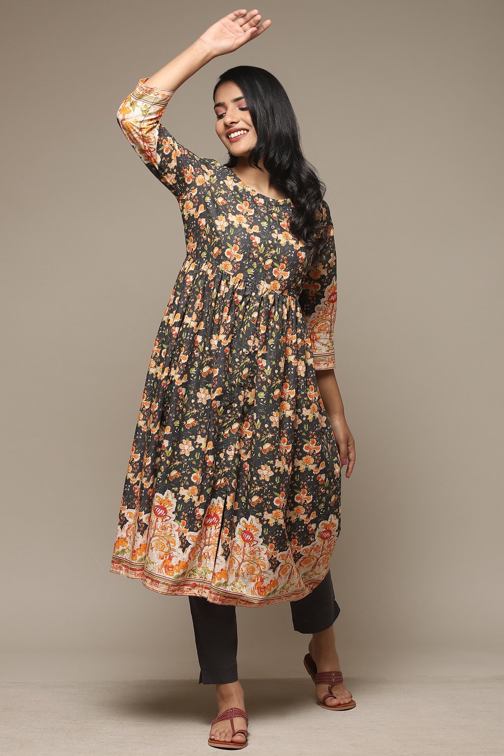 Blue Cotton Gathered Kurta Pants 2 Piece Set image number 0