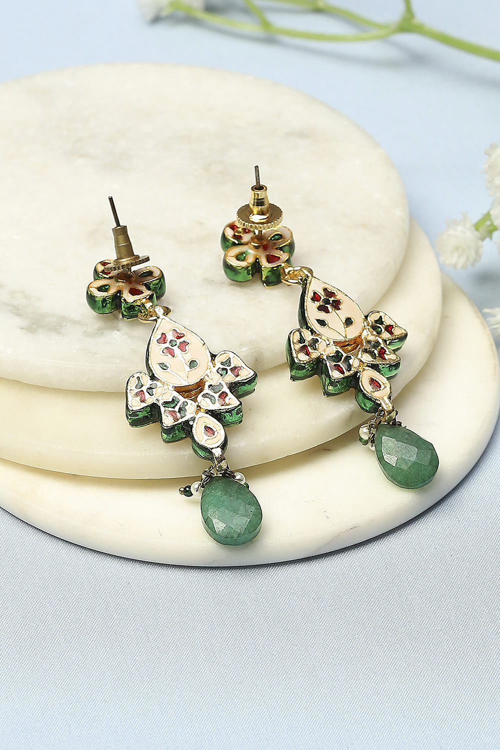 Green Kundan Festive Drop & Danglers image number 2