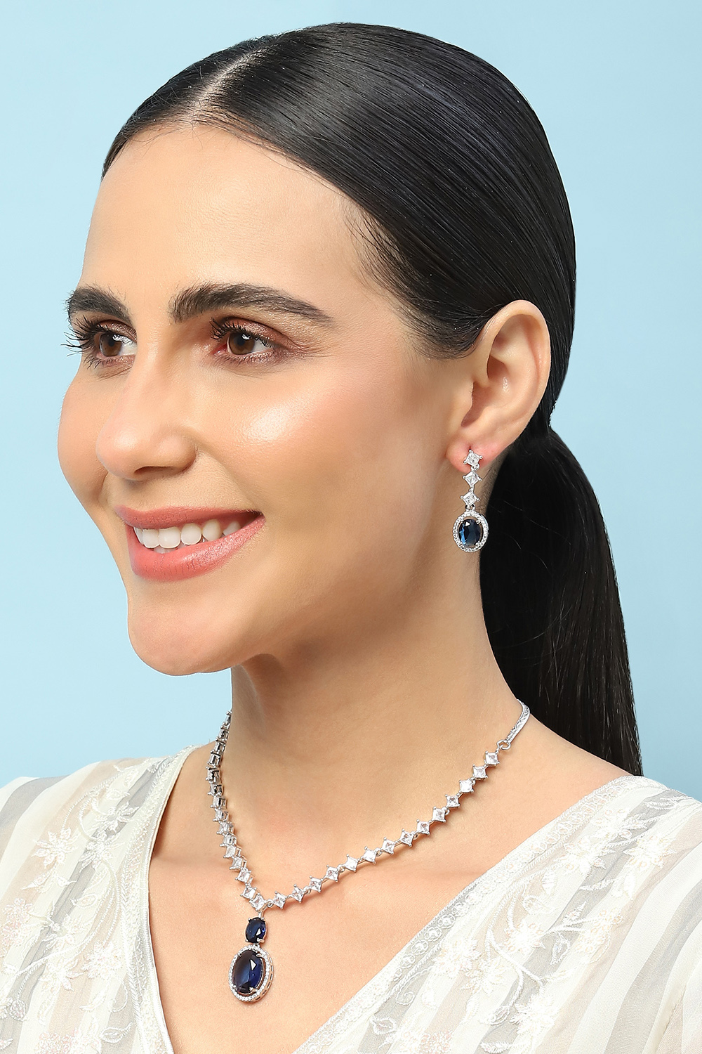 Navy Blue Embellished Necklace Set image number 3