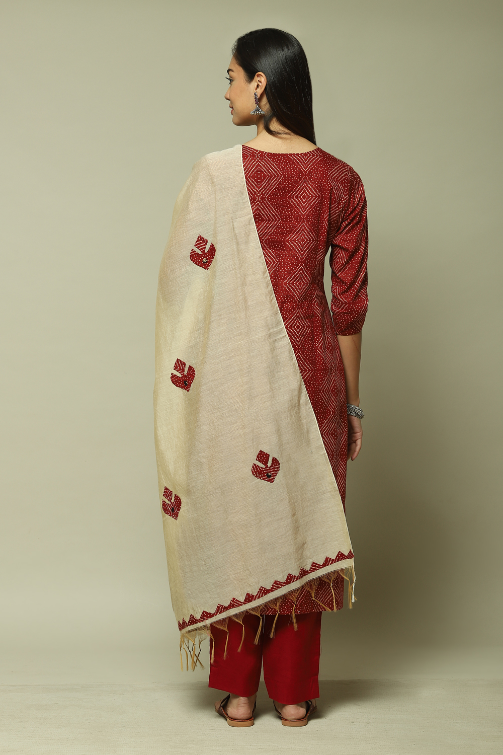 Red Cotton Printed Unstitched Suit Set image number 7