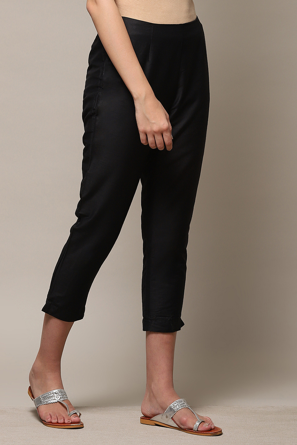 Black Poly Viscose Solid Pant image number 3