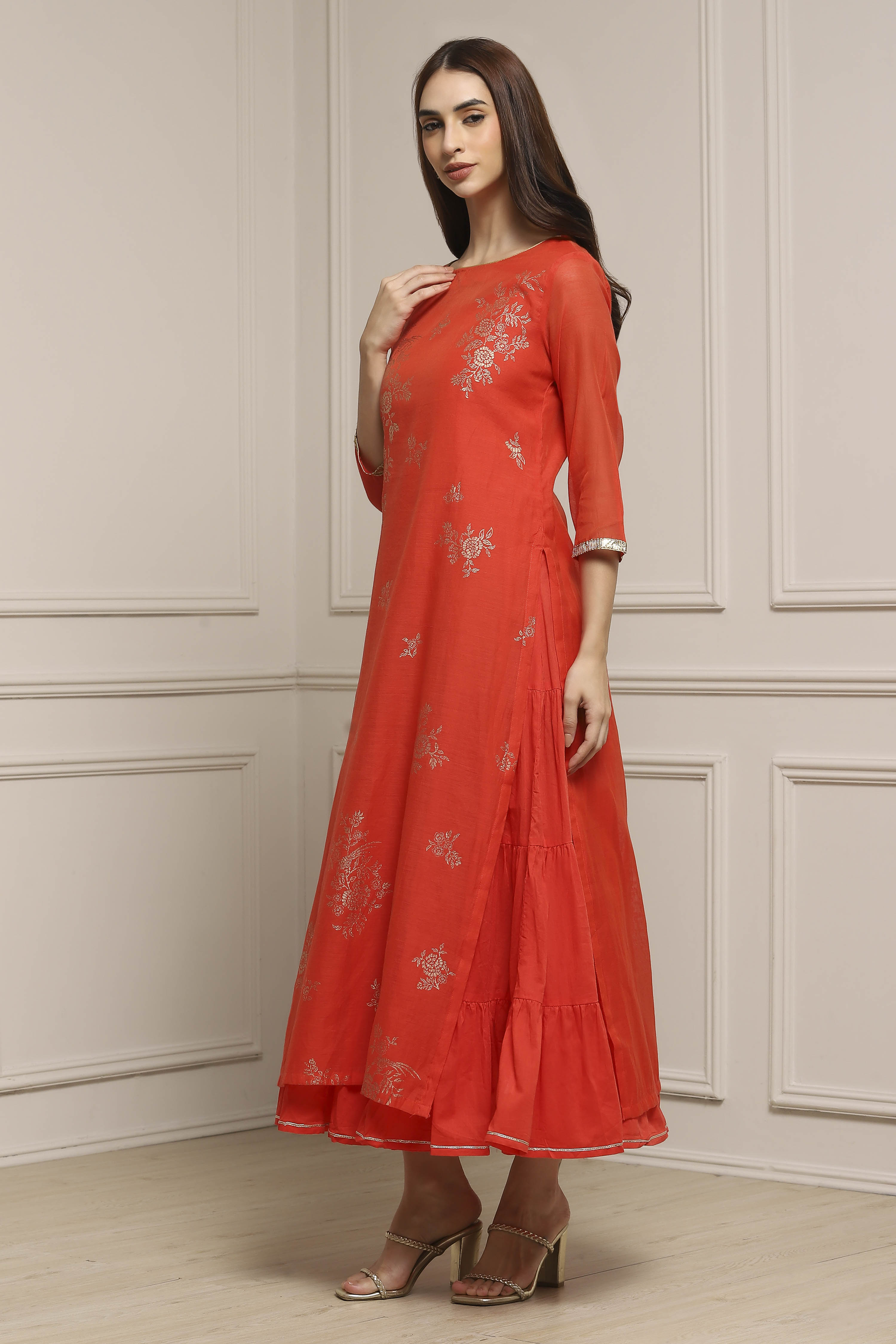 Tomato Red Poly Cotton Printed Kurta Dress image number 2