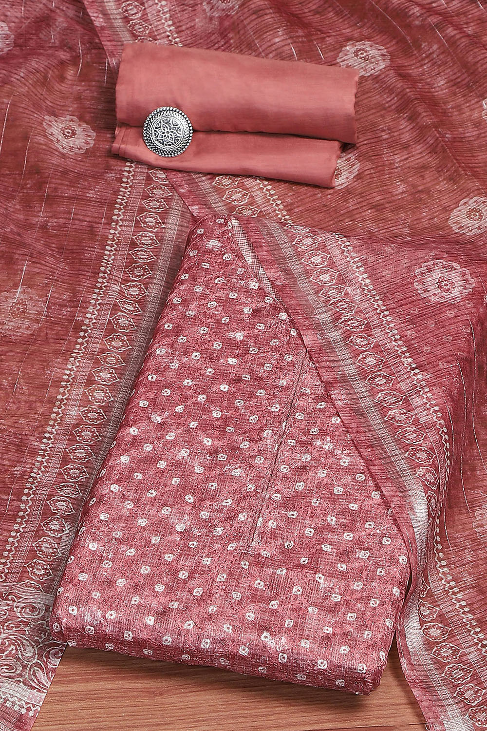 Maroon Cotton Printed Unstitched Suit Set image number 0