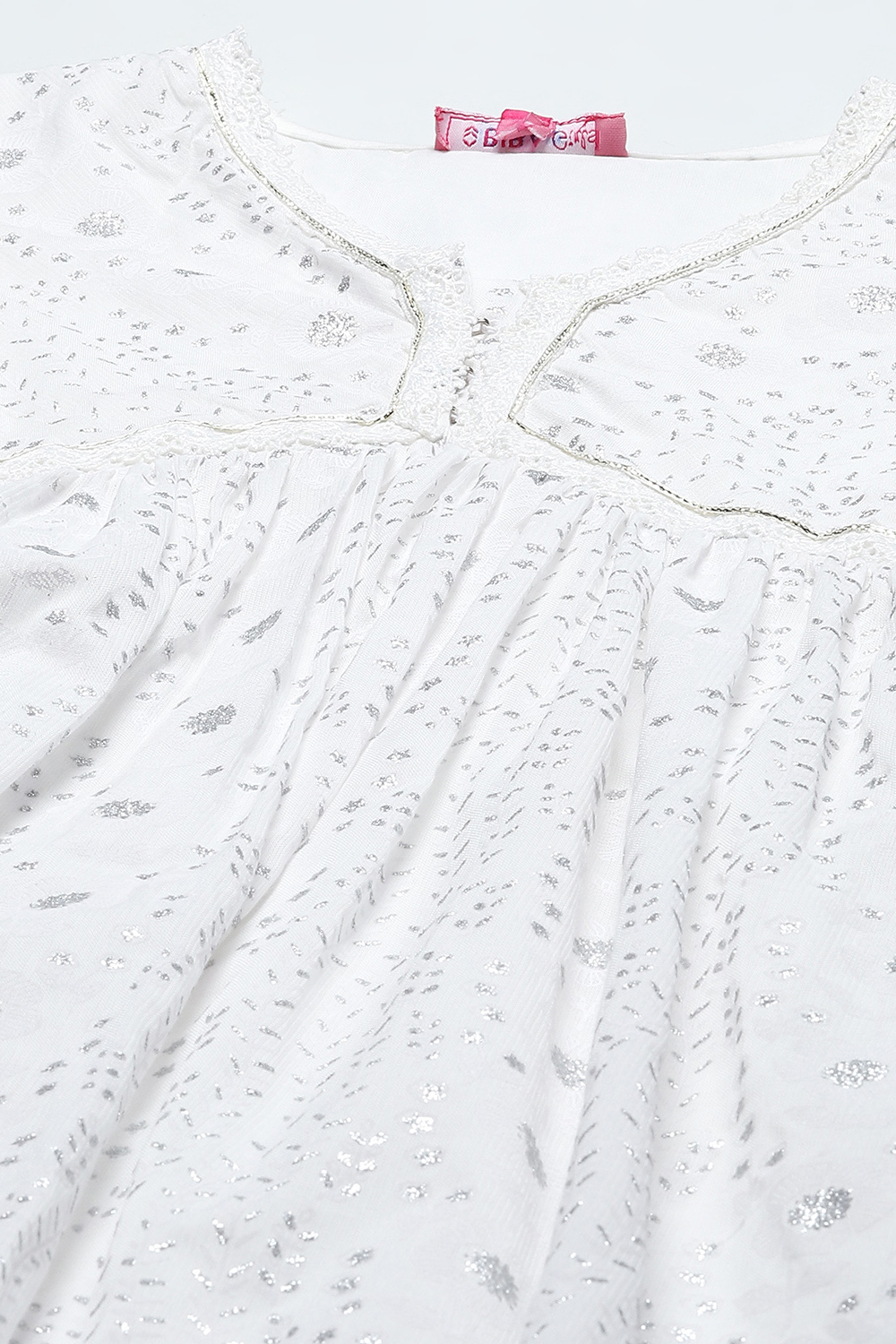 White Cotton Viscose Khadi Print Gathered Suit Set image number 1