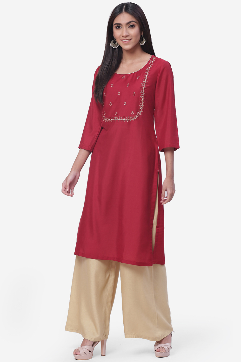 Red Art Silk Kurta image number 2