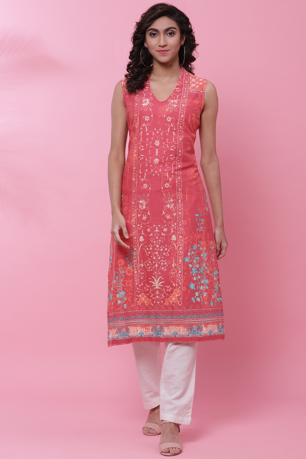 Purple Cotton Straight Printed Kurta image number 0