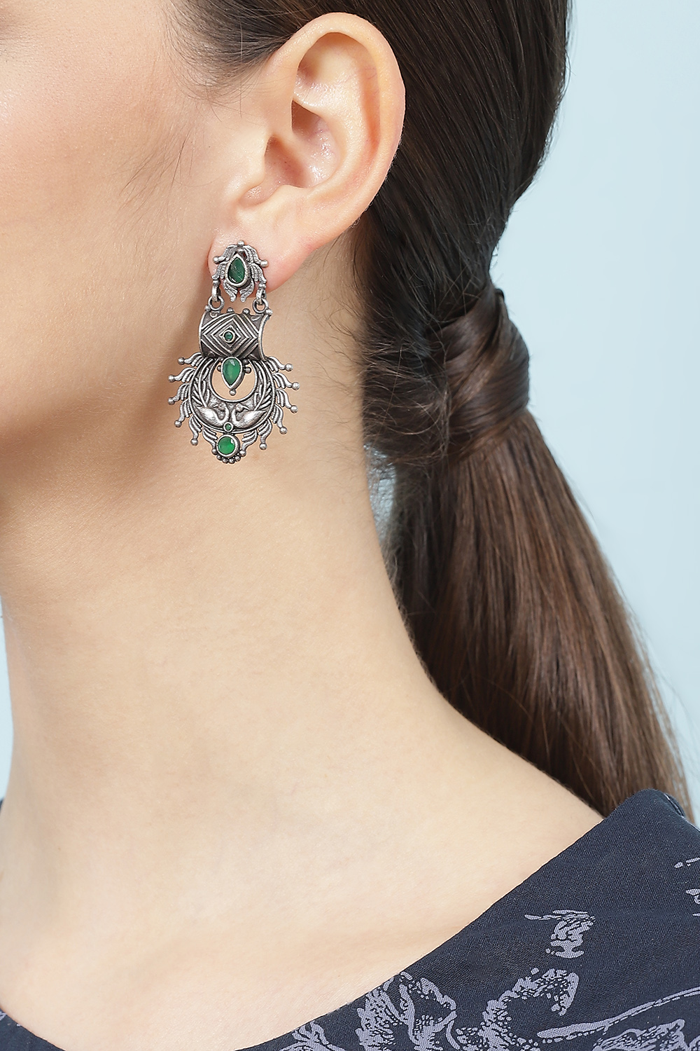 Green Oxidised Earrings image number 1