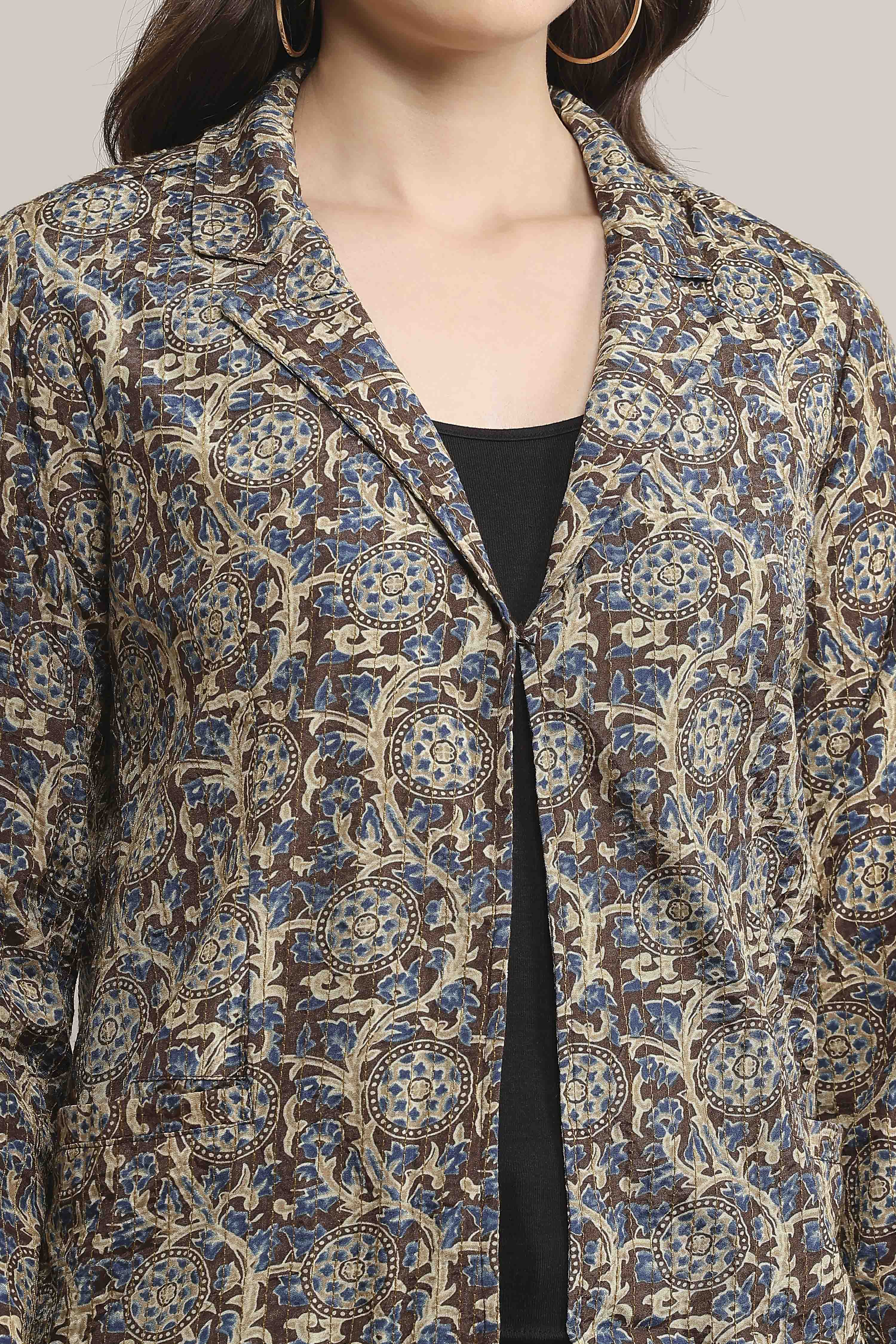 Brown Viscose Straight Printed Jacket image number 1